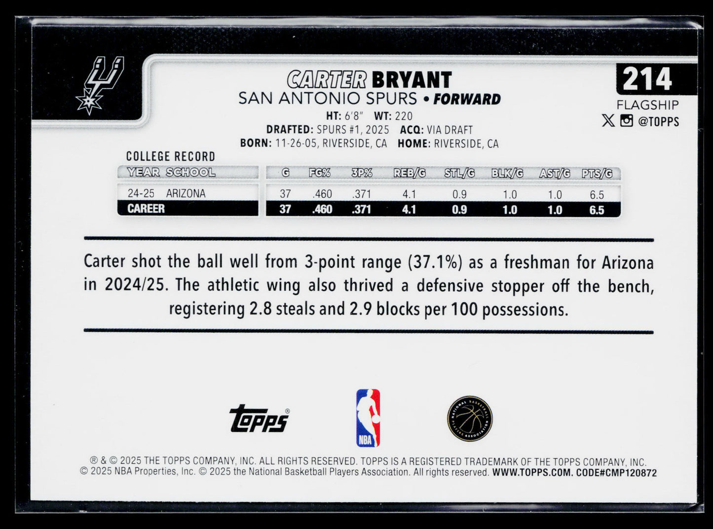 2025-26 Topps Carter Bryant Rookie #214