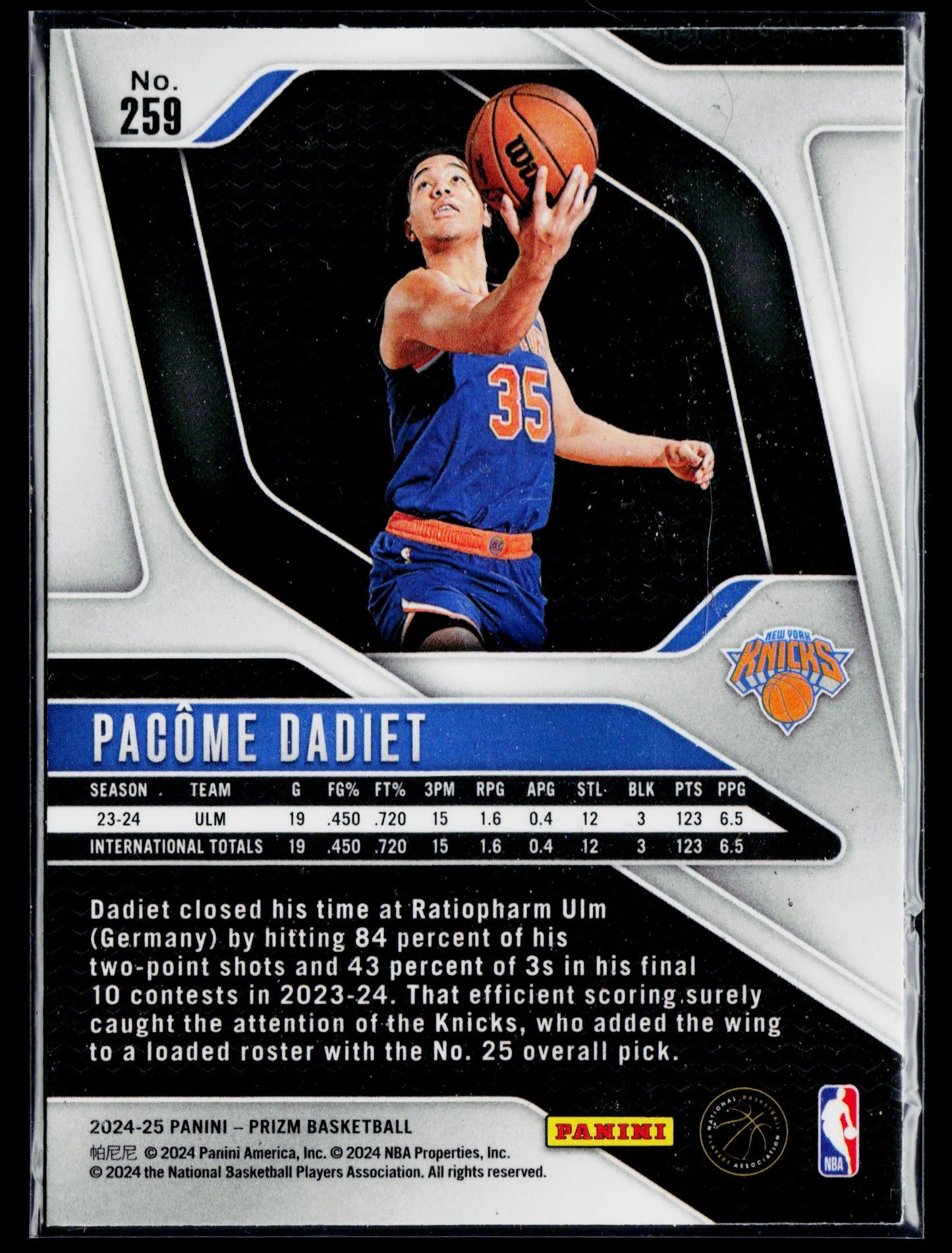 2024-25 Panini Prizm Pacome Dadiet Rookie #259