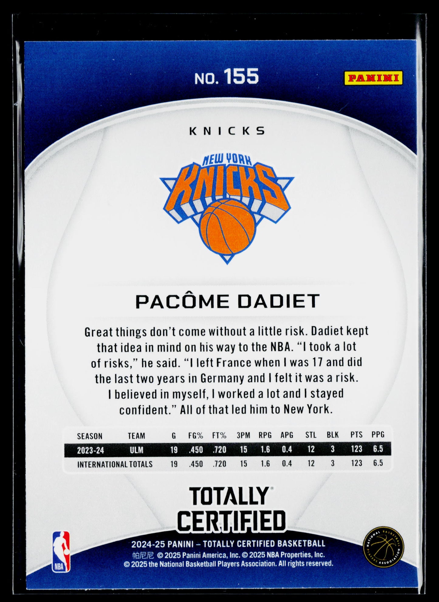 2024-25 Panini Totally Certified Pacome Dadiet Rookie #155