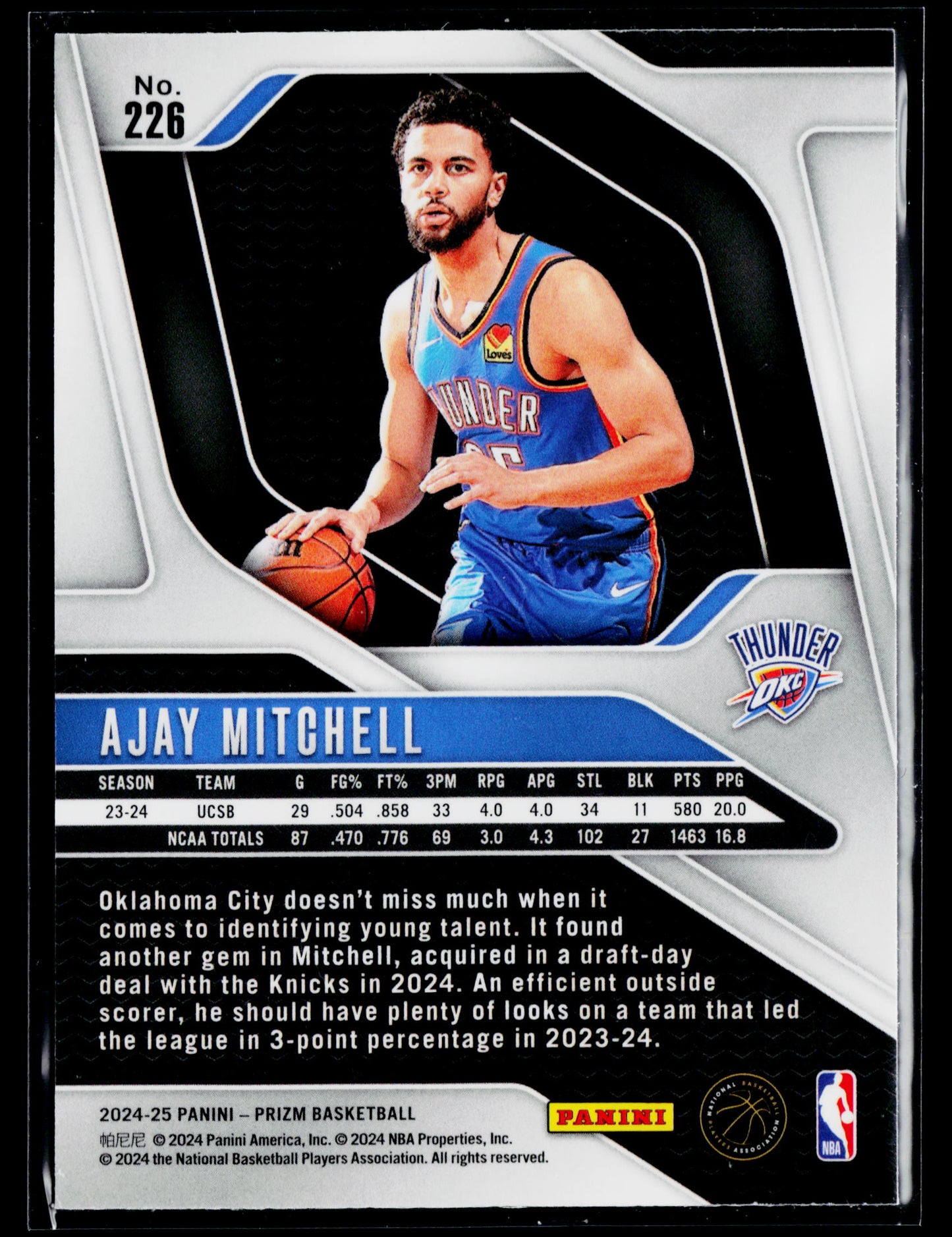 2024-25 Panini Prizm Ajay Mitchell Rookie #226