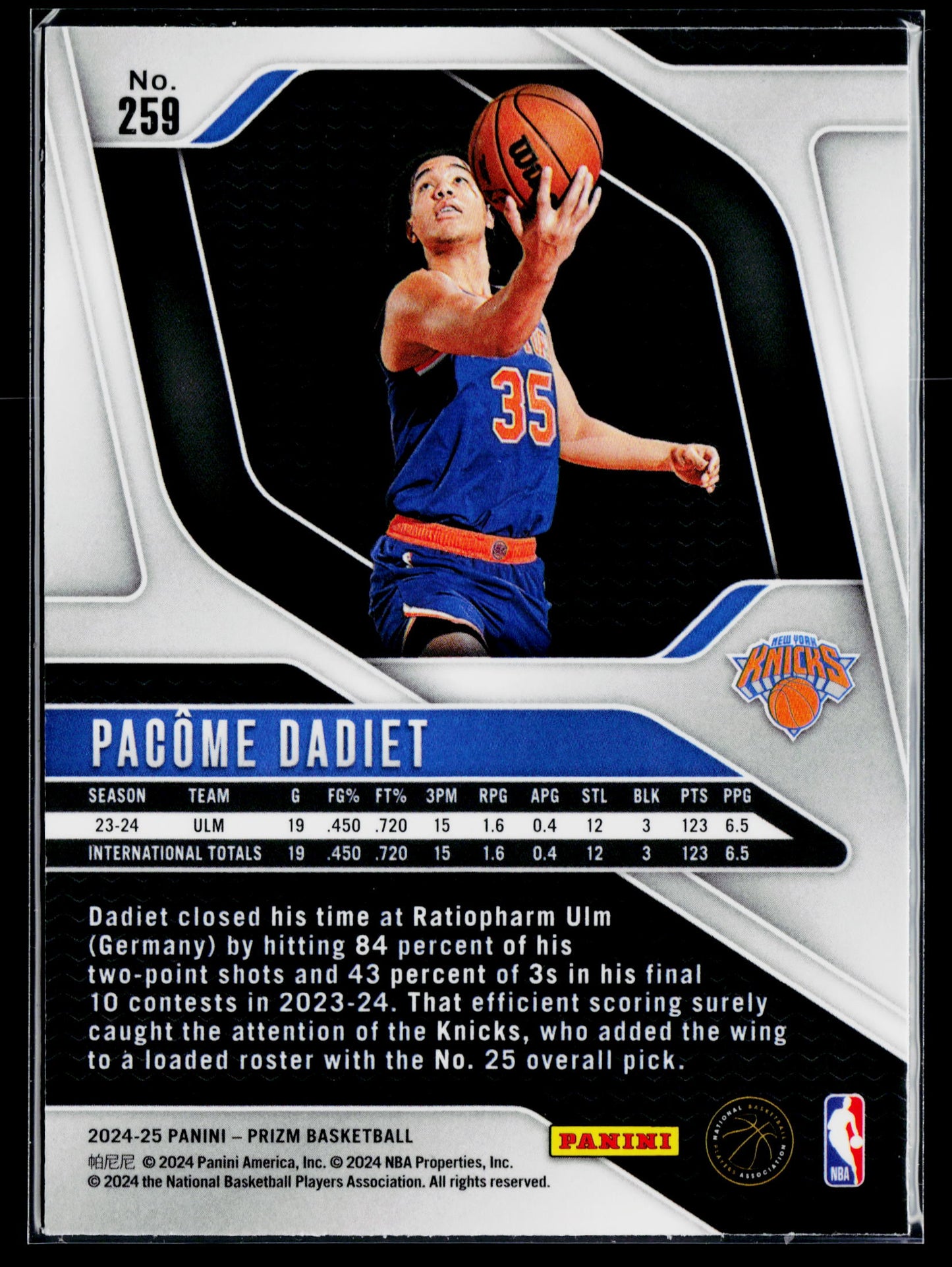 2024-25 Panini Prizm Pacome Dadiet Rookie #259
