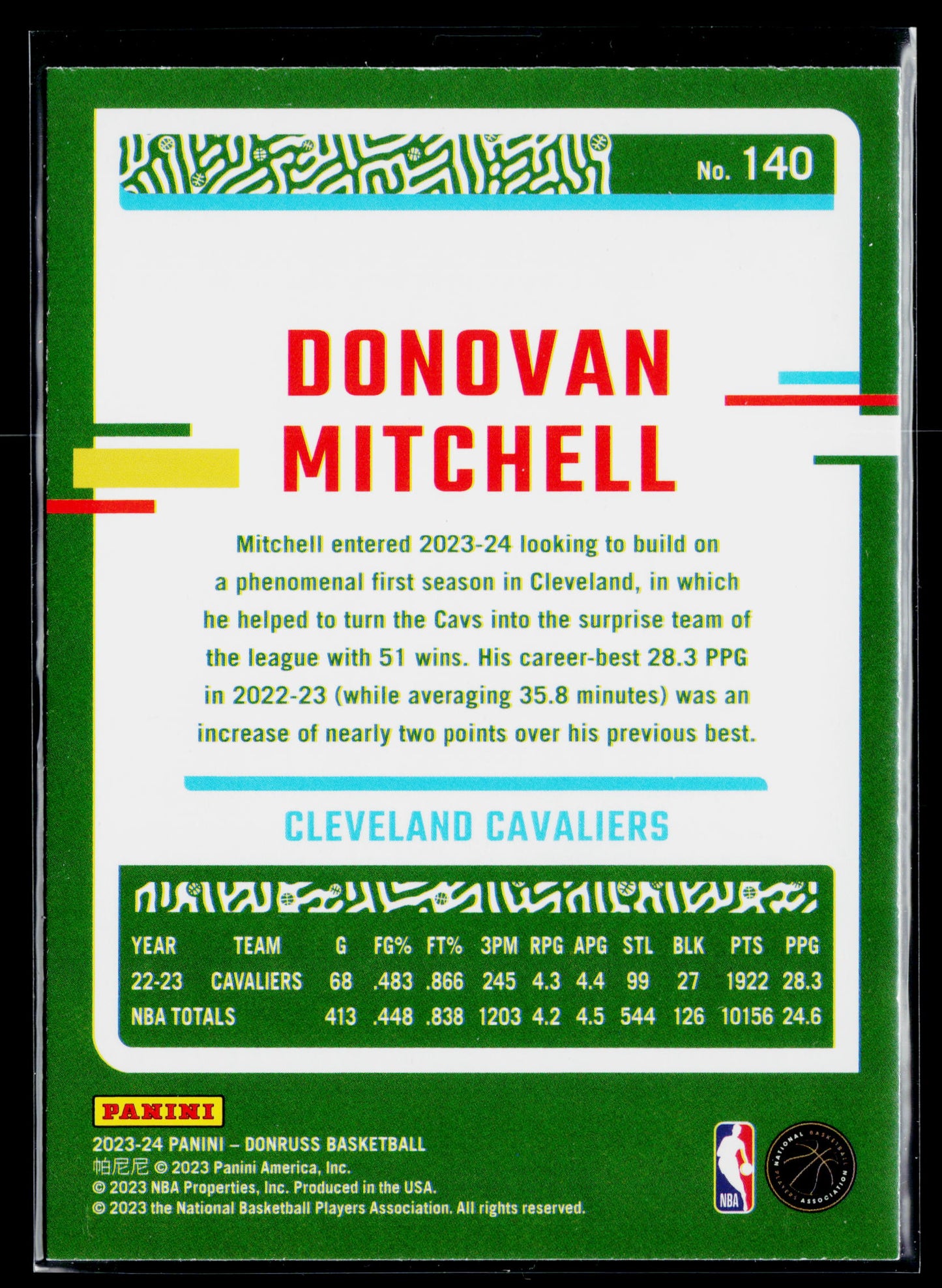 2023-24 Donruss Donovan Mitchell Green Laser Holo #140