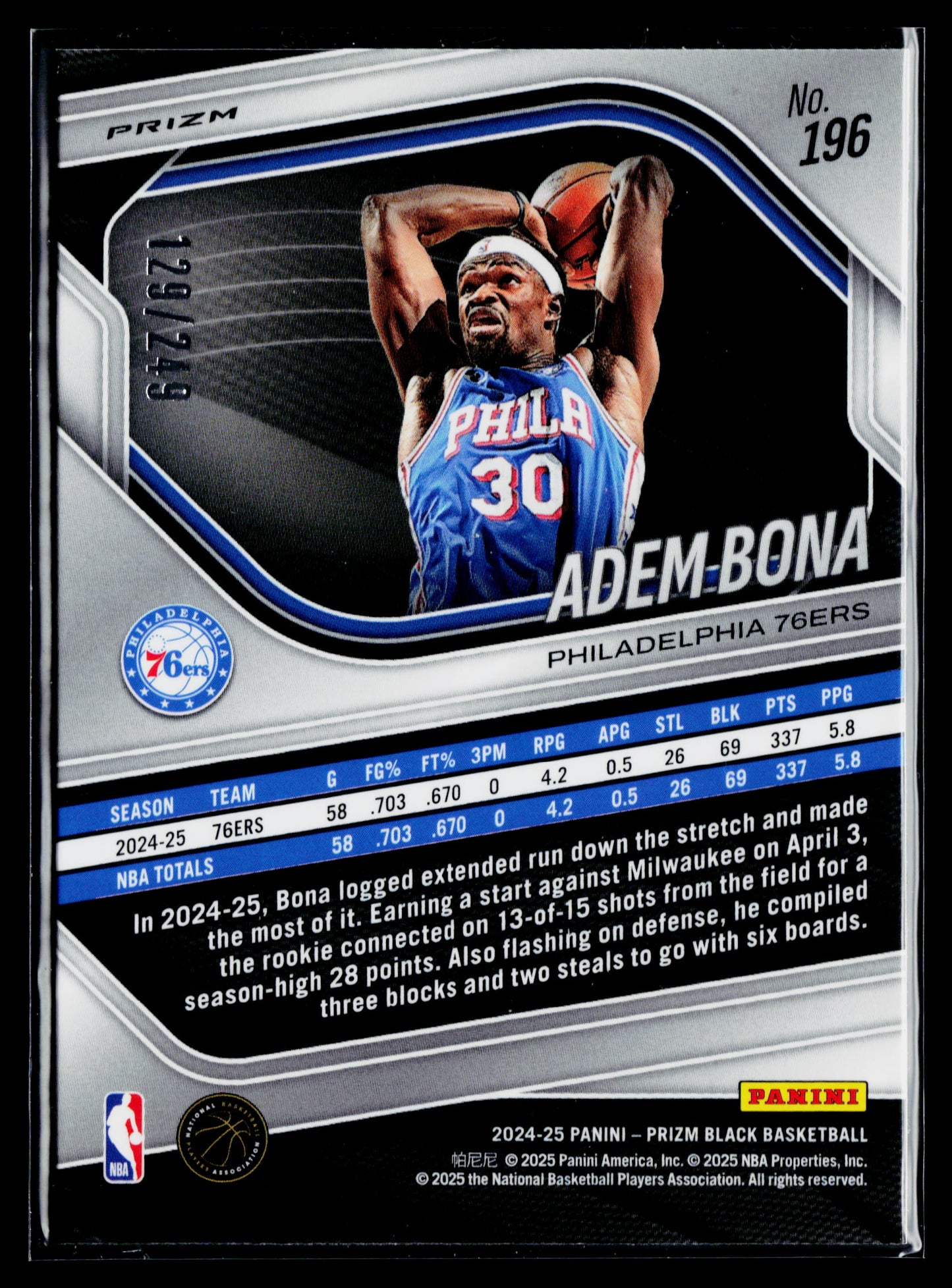 2024-25 Panini Prizm Black Adem Bona Skewed Prizms #/249 #196