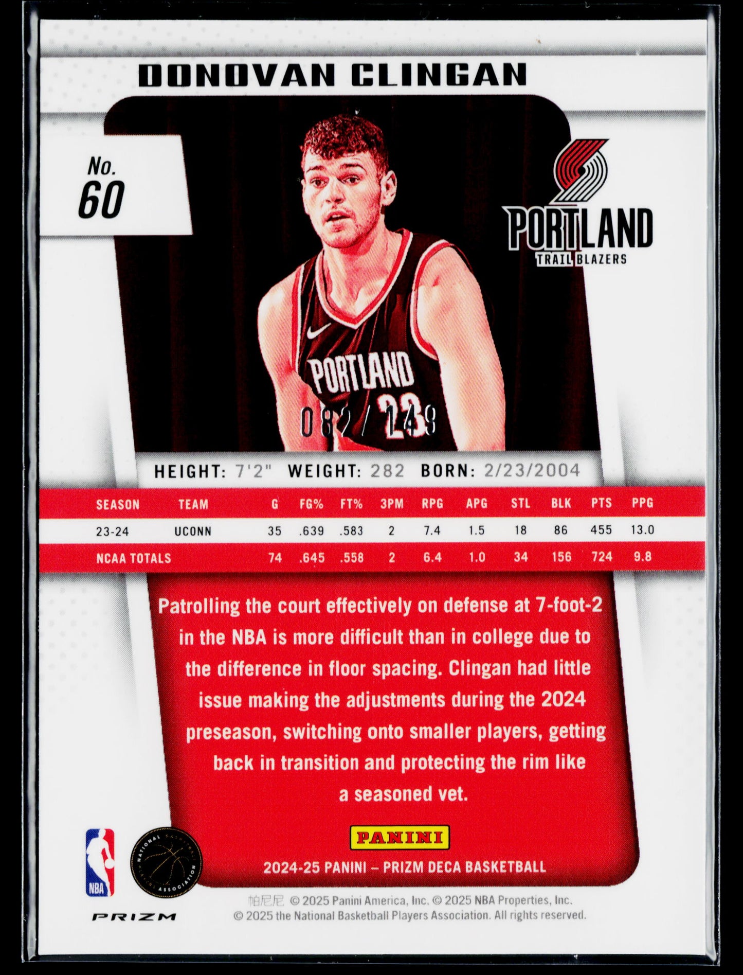 2024-25 Panini Prizm Deca Donovan Clingan Blue #/149 #60