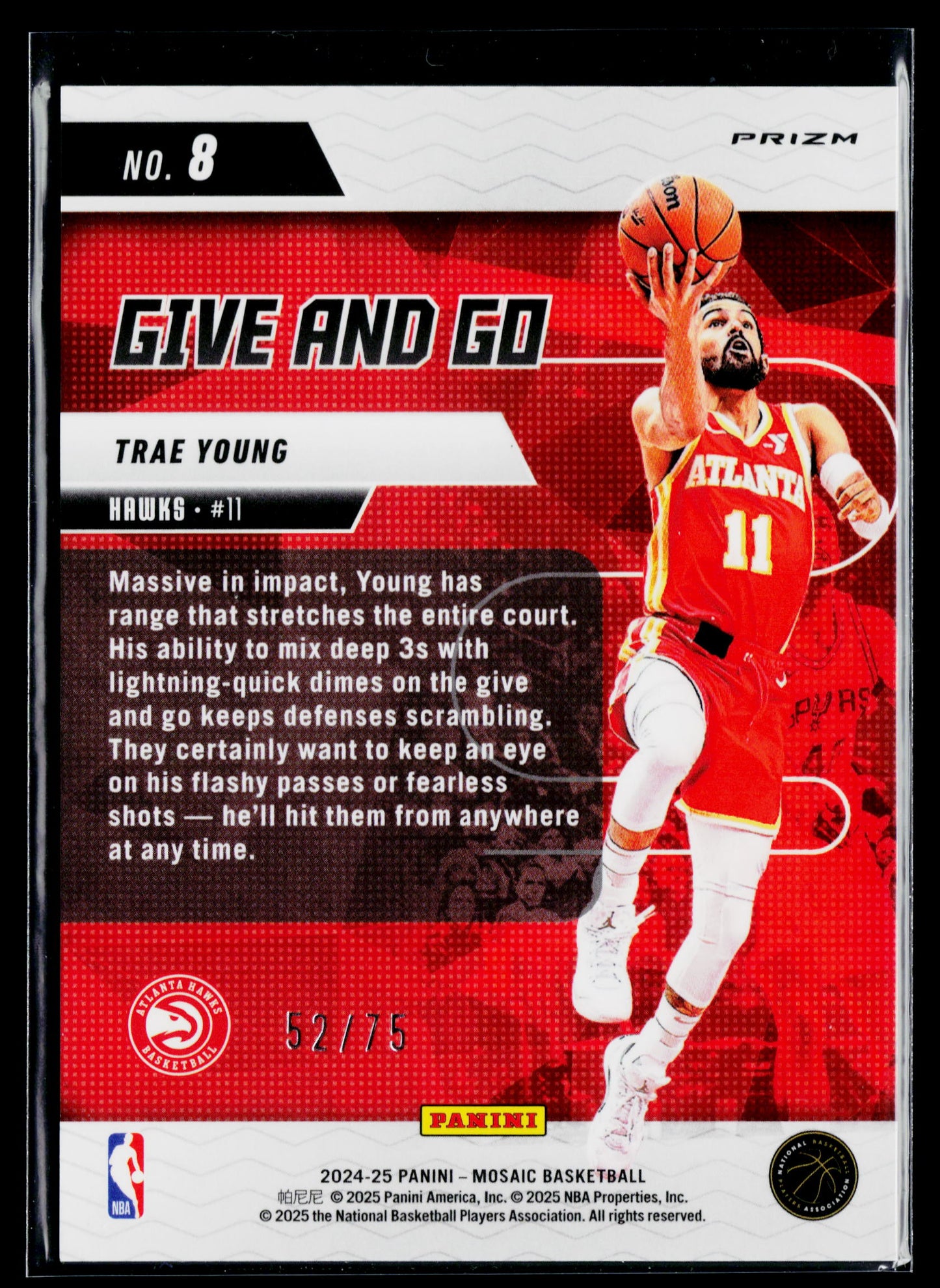 2024-25 Panini Mosaic Trae Young Give and Go Mosaic Red Fluorescent #/75 #8