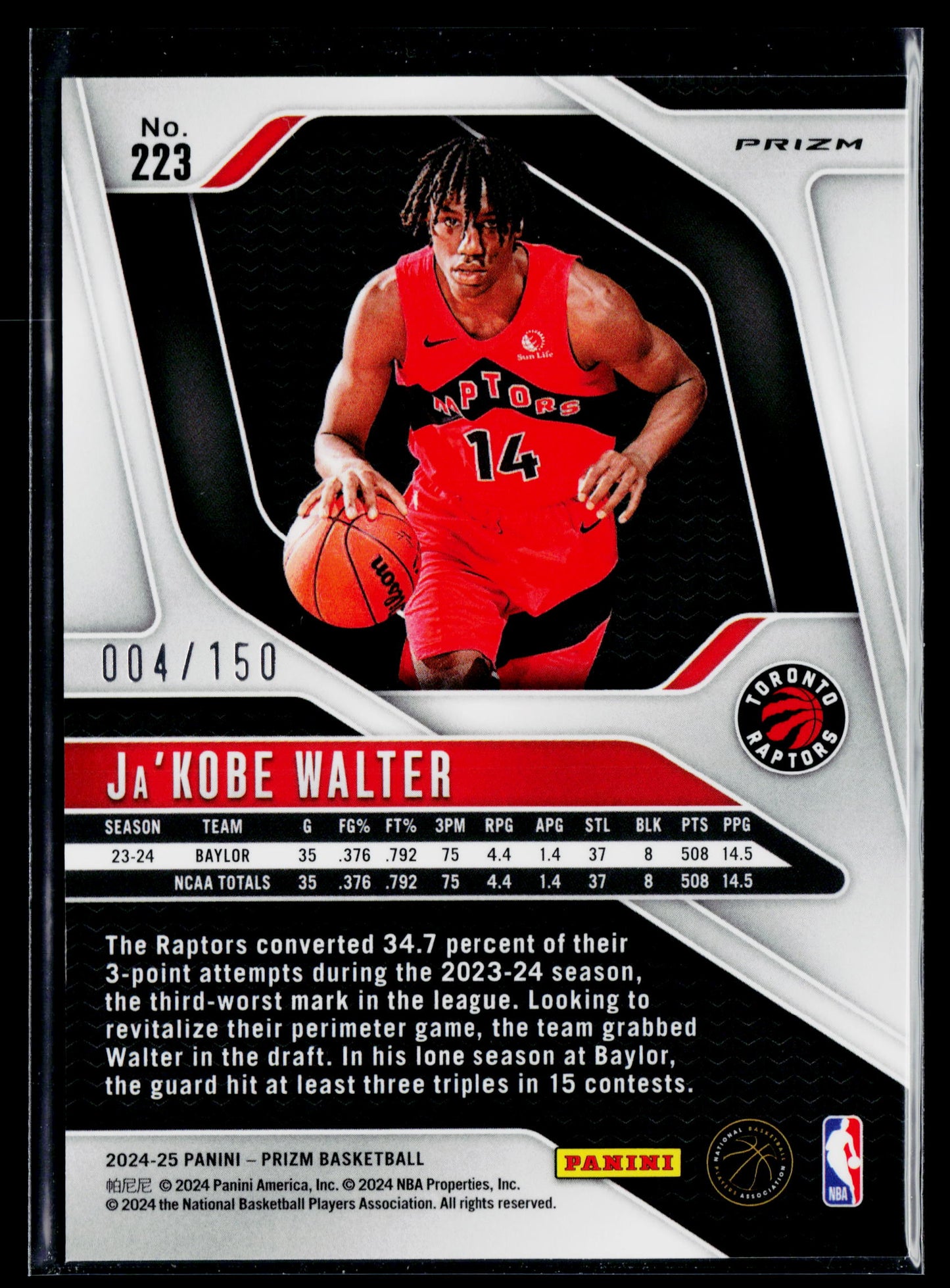 2024-25 Panini Prizm Ja'Kobe Walter Prizms Fast Break Blue #/150 #223
