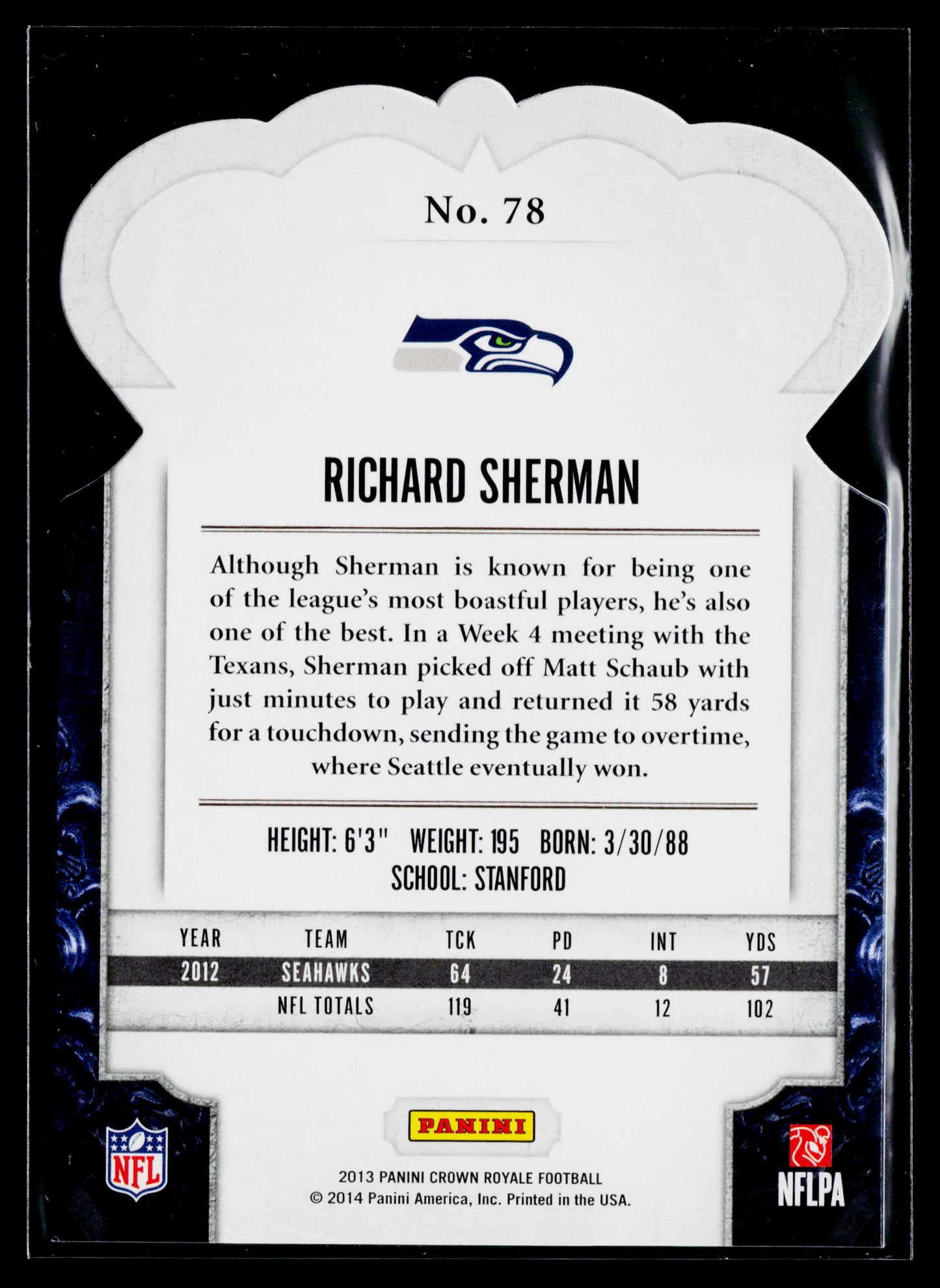 2013 Panini Crown Royale Richard Sherman Bronze Holo (Die Cut Crown) #/299 #78