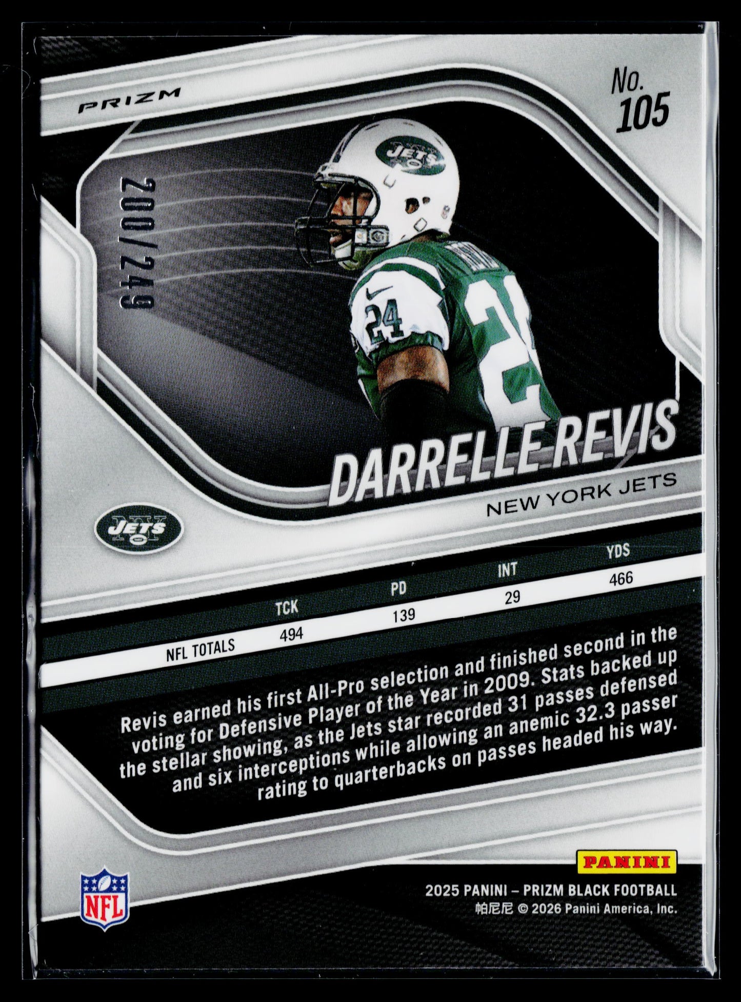 2025 Panini Prizm Black Darrelle Revis Prizms Skewed #/249 #105