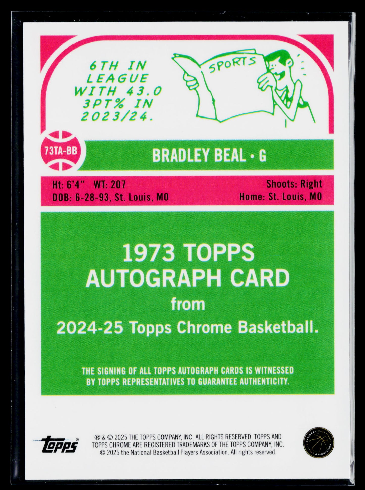 2024-25 Topps Chrome Bradley Beal 1973 Purple Geometric Refractor Auto #73TA-BB