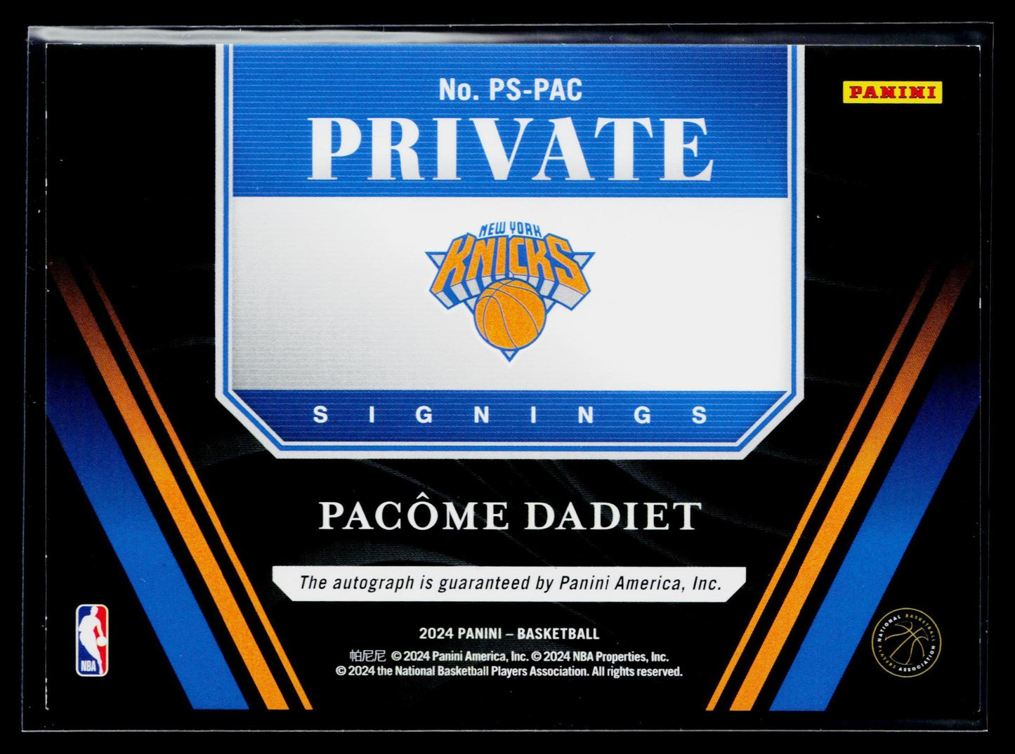 Pacome Dadiet 2024 Panini Hoops Private Signings Rookie RC Auto #PS-PAC