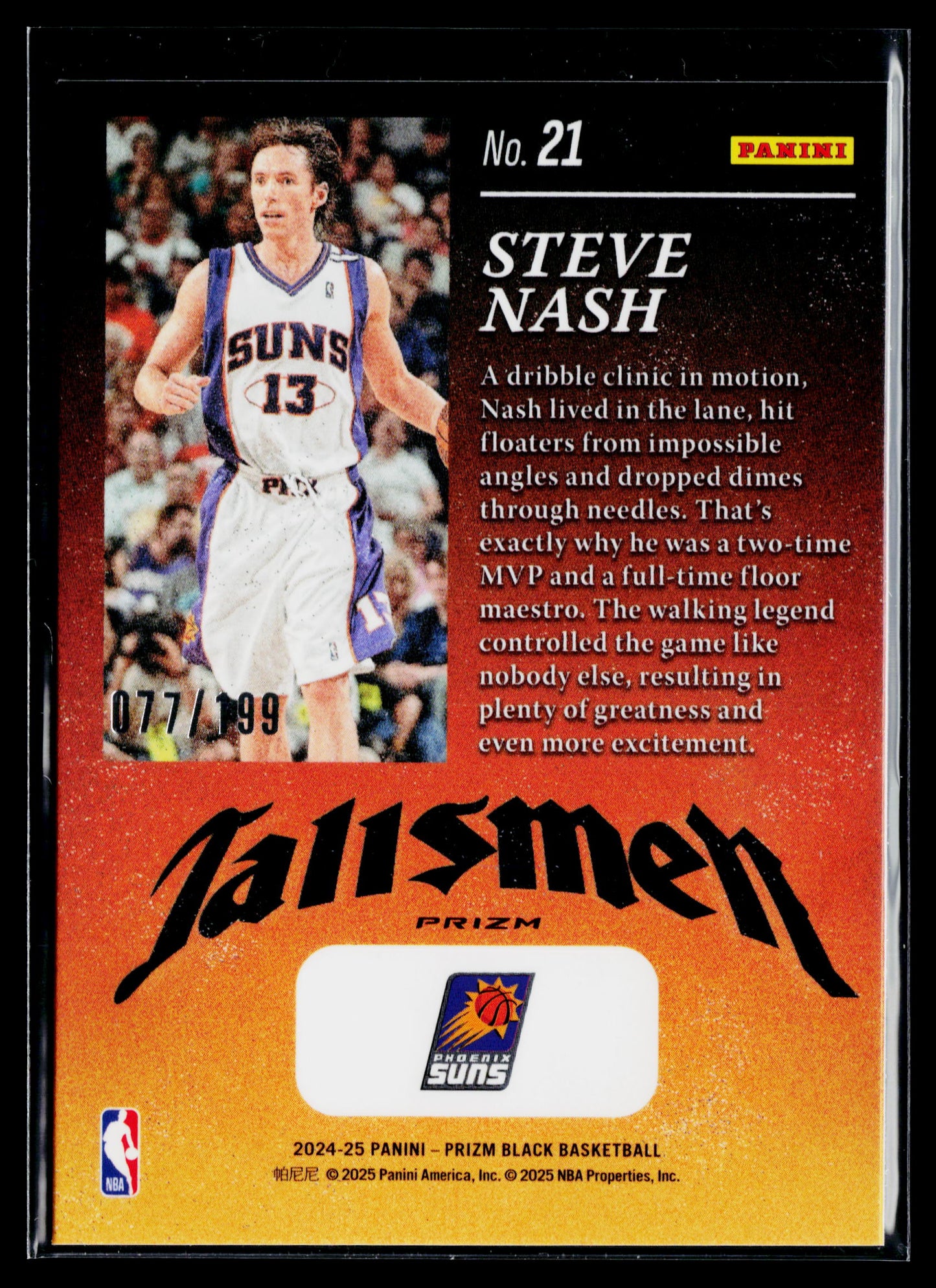 2024-25 Panini Prizm Black Steve Nash Talismen Blue Prizms #/199 #21