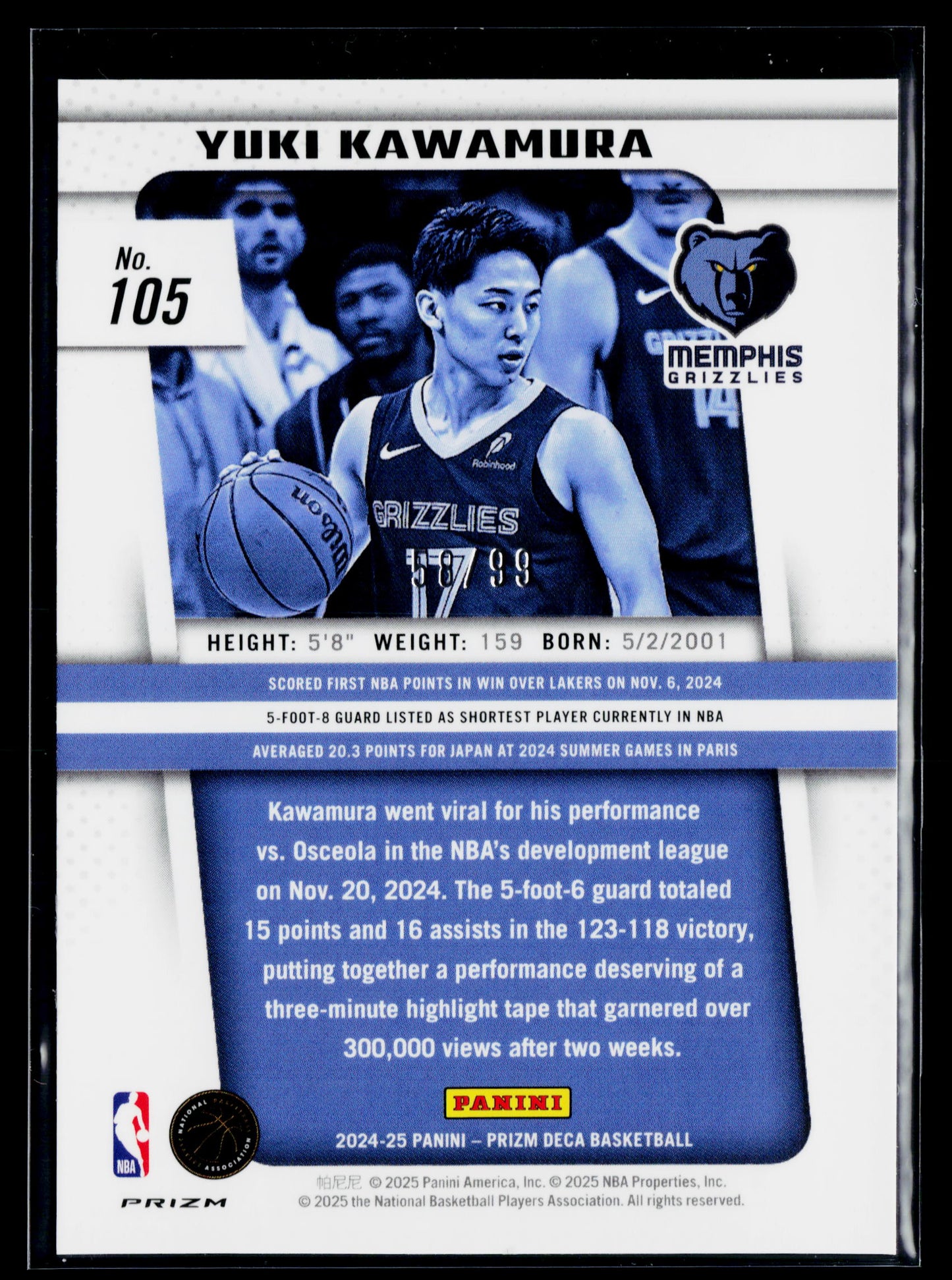 2024-25 Panini Prizm Deca Yuki Kawamura Purple #/99 #105