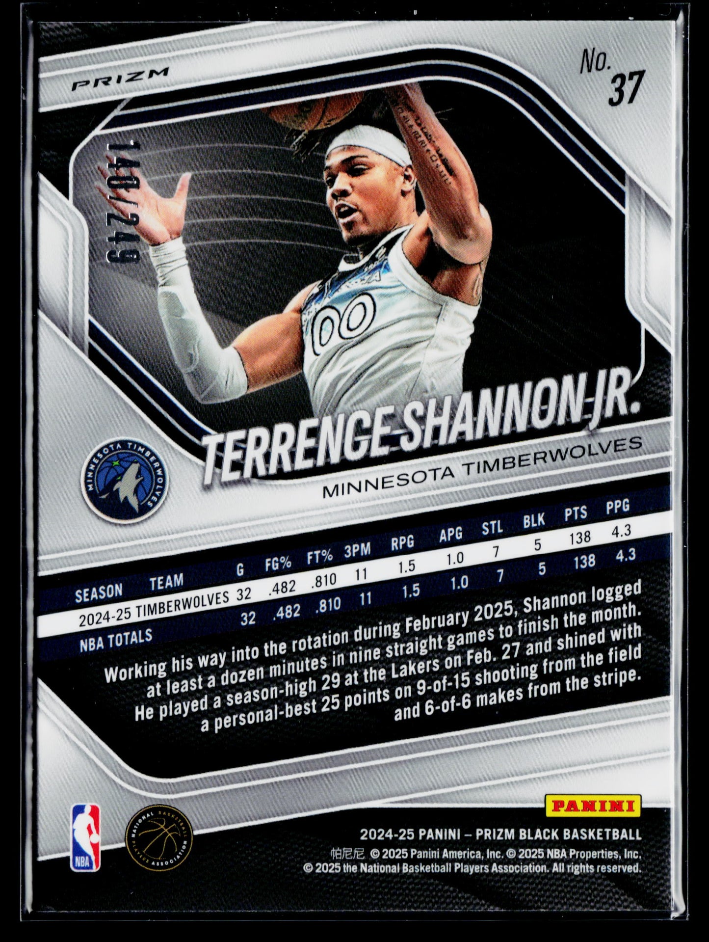 2024-25 Panini Prizm Black Terrence Shannon Jr. Skewed Prizms #/249 #37