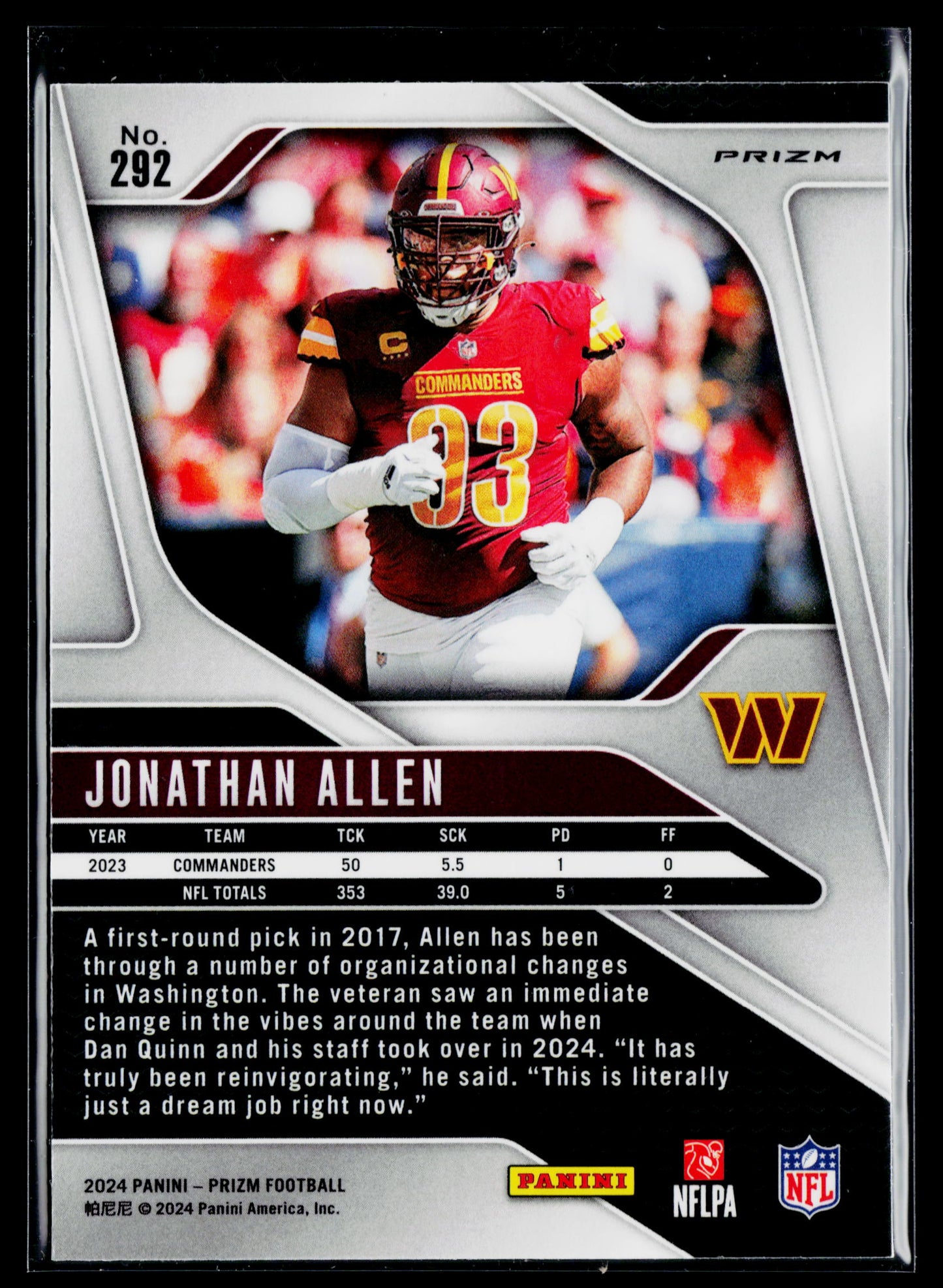 2024 Panini Prizm Jonathan Allen Green #292