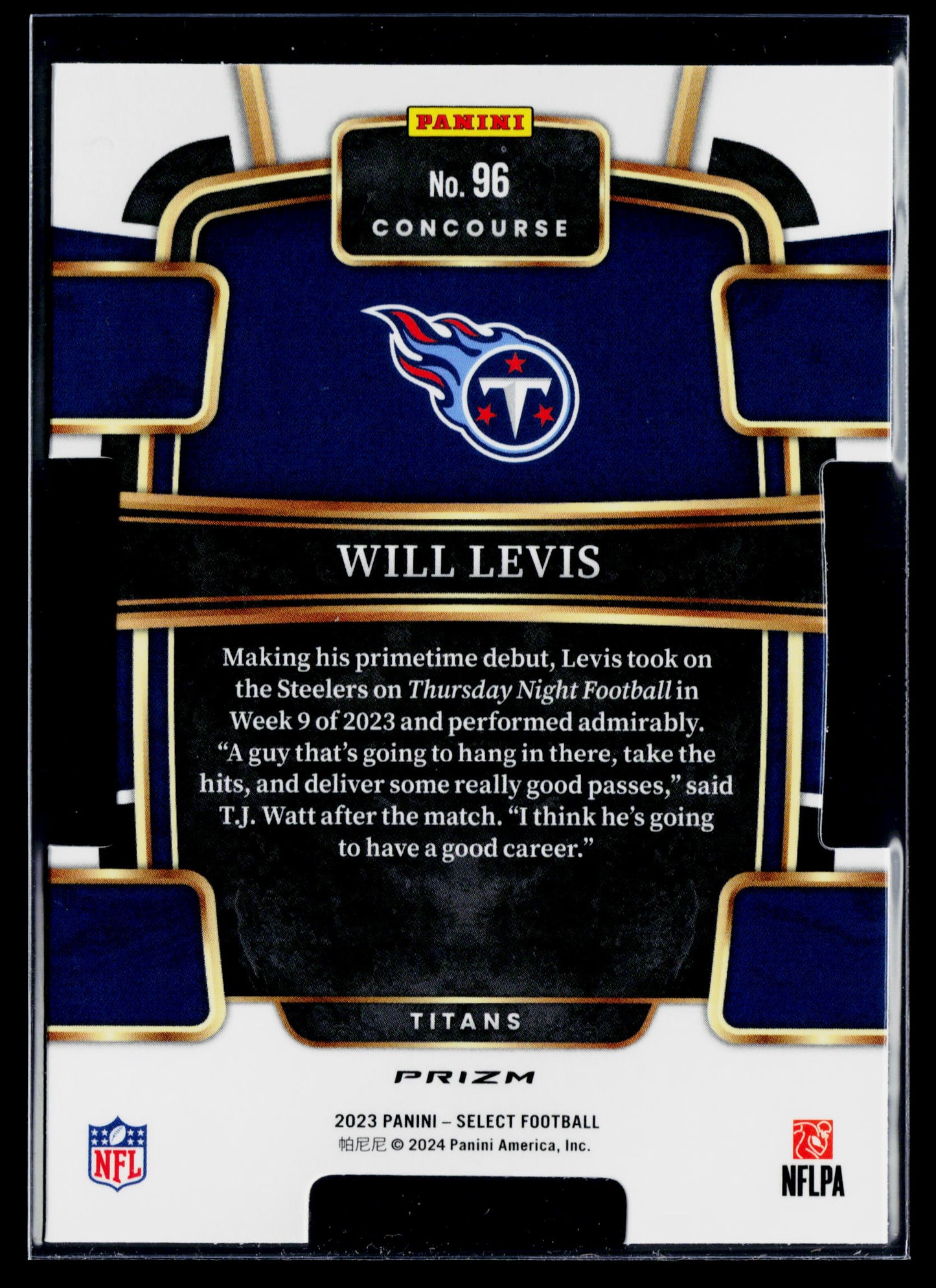 2023 Panini Select Will Levis Rookie Black and Green Prizms Die Cuts #96
