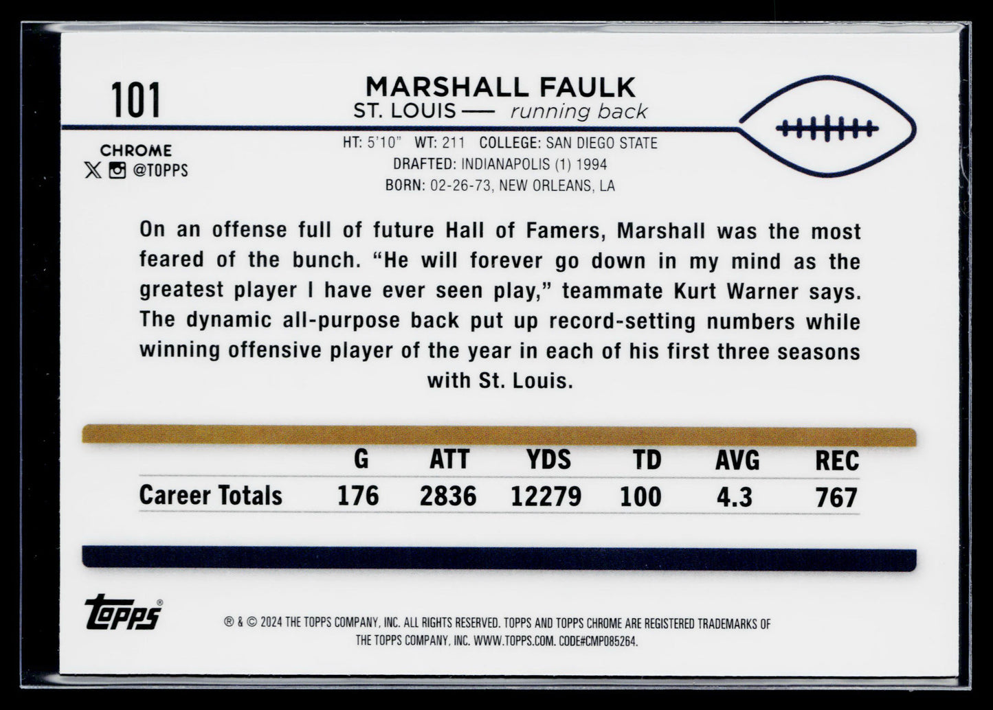 2024 Topps Chrome Marshall Faulk Negative Refractor #101