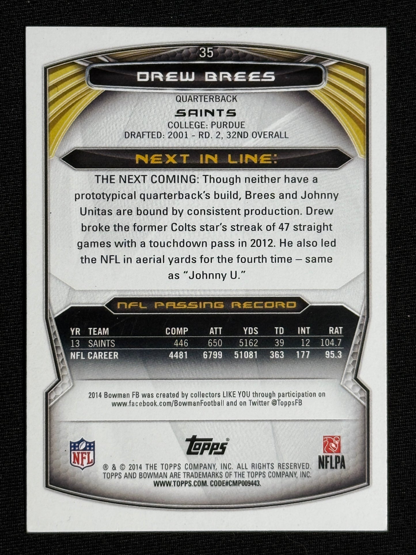 2014 Bowman Drew Brees Silver Ice Refractor #35