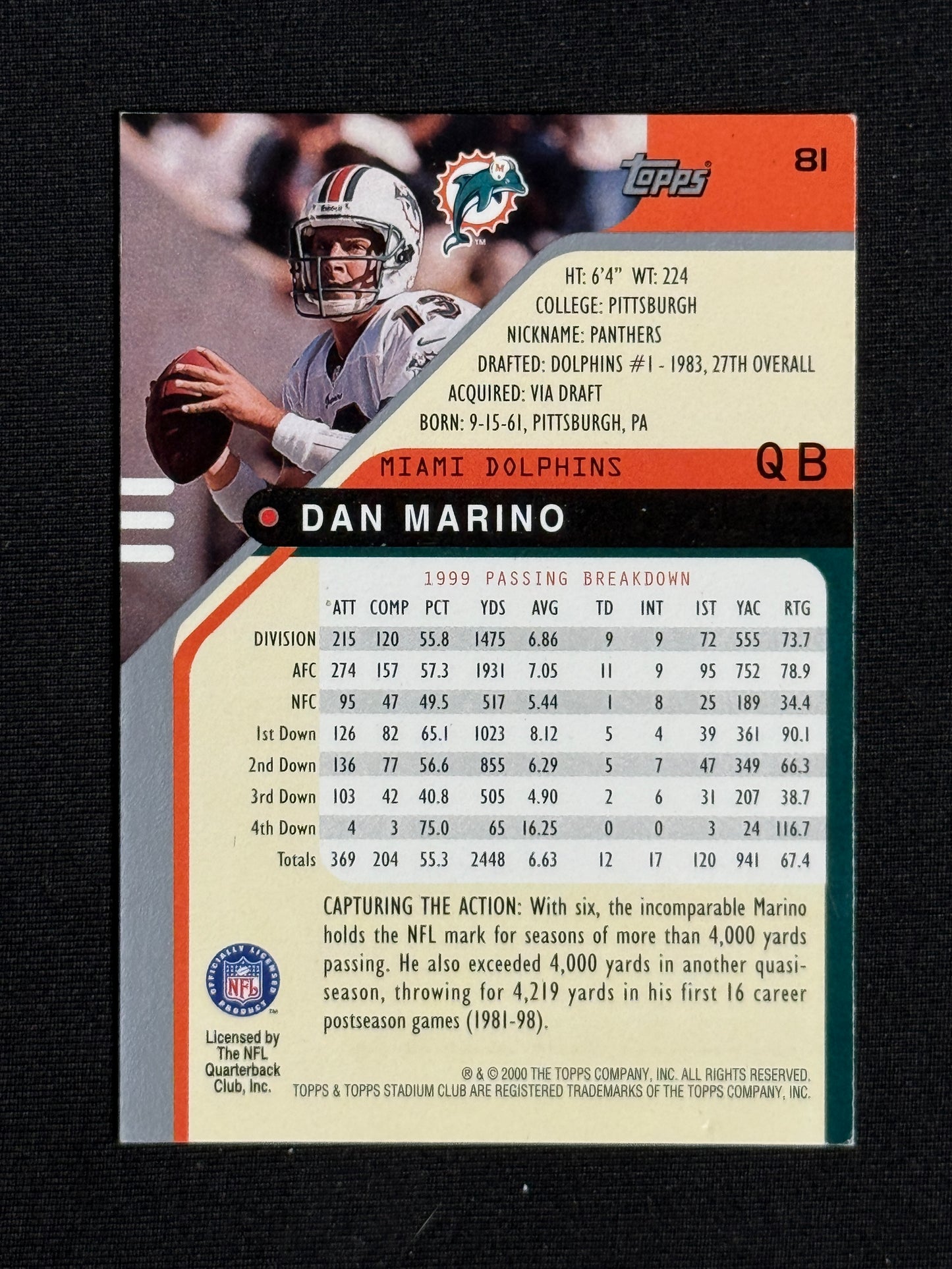 2000 Stadium Club Dan Marino #81