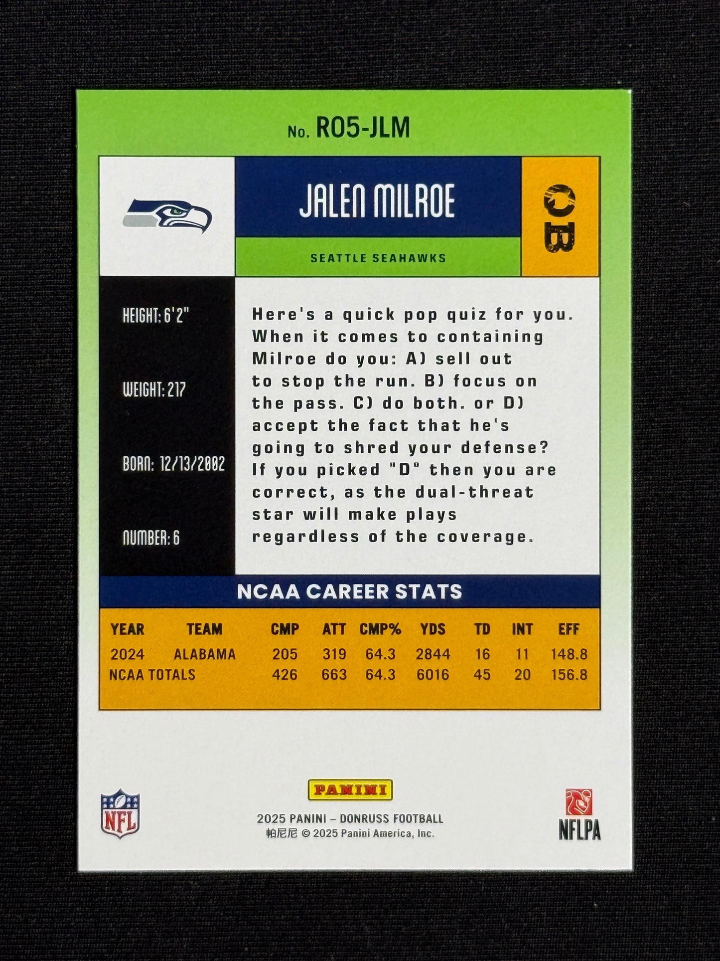 2025 Donruss Jalen Milroe Retro 2005 #R05-JLM