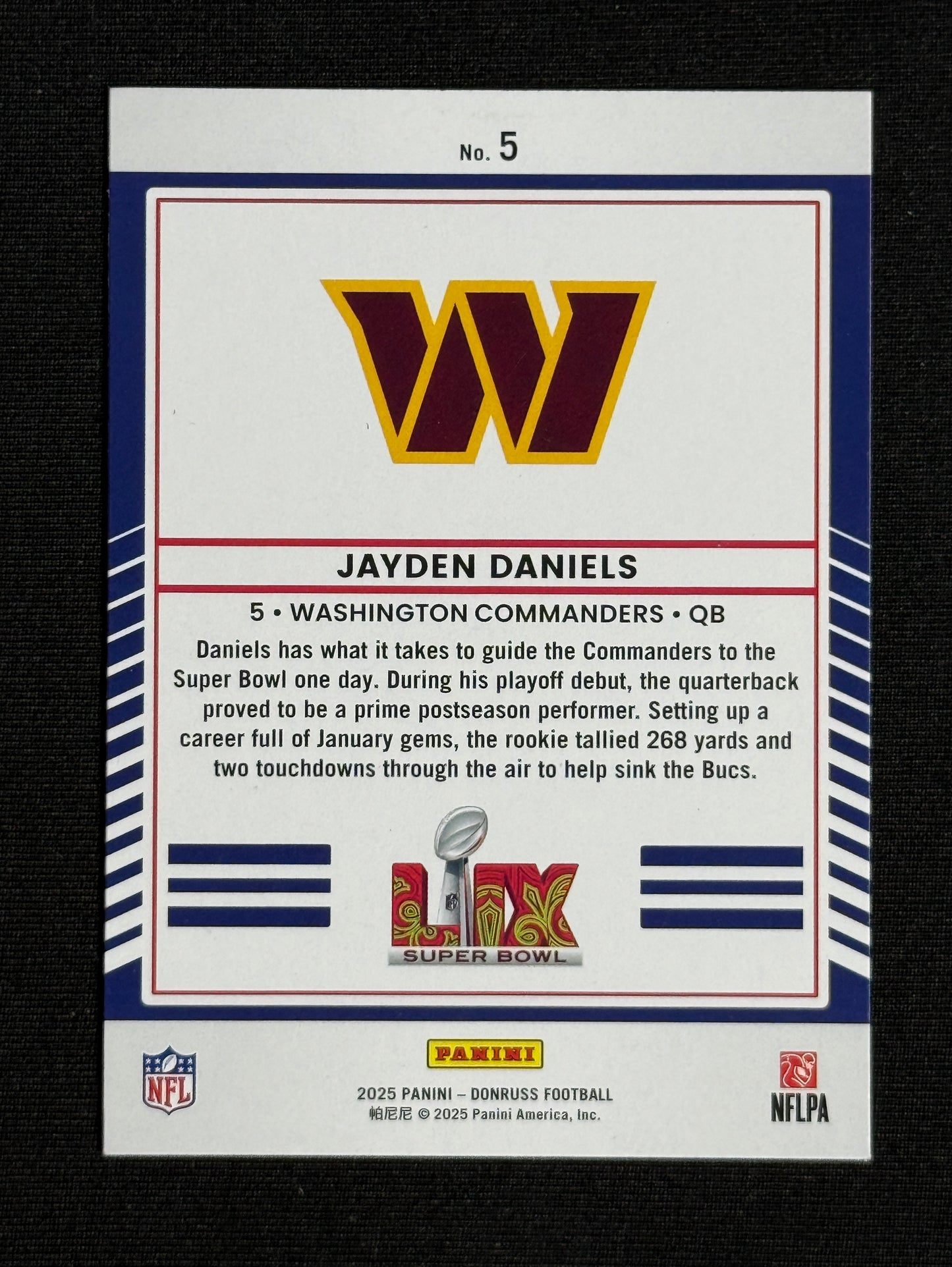 2025 Donruss Jayden Daniels Road to the Super Bowl Wild Card #5