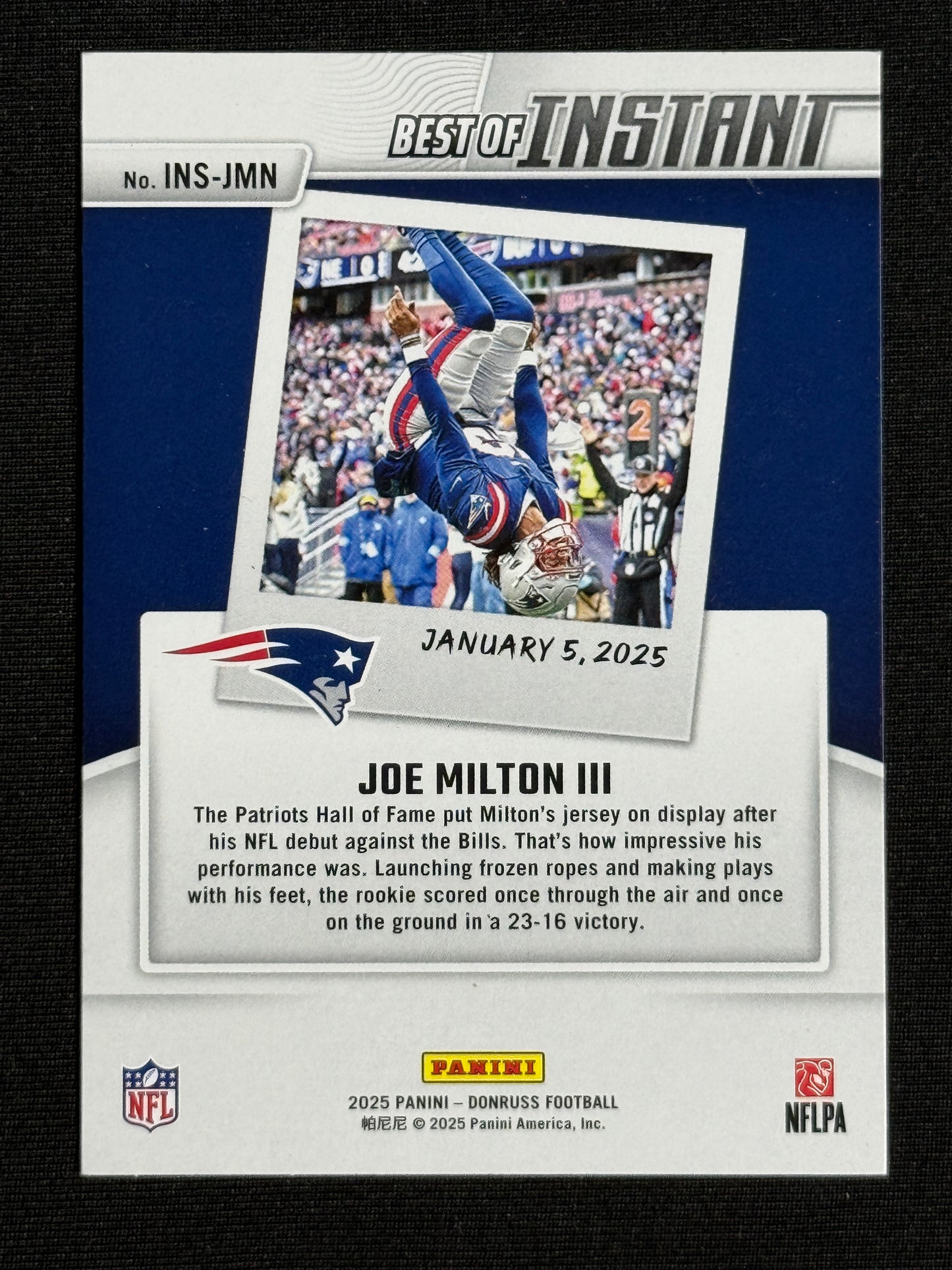 2025 Donruss Joe Milton III Best of Instant #INS-JMN