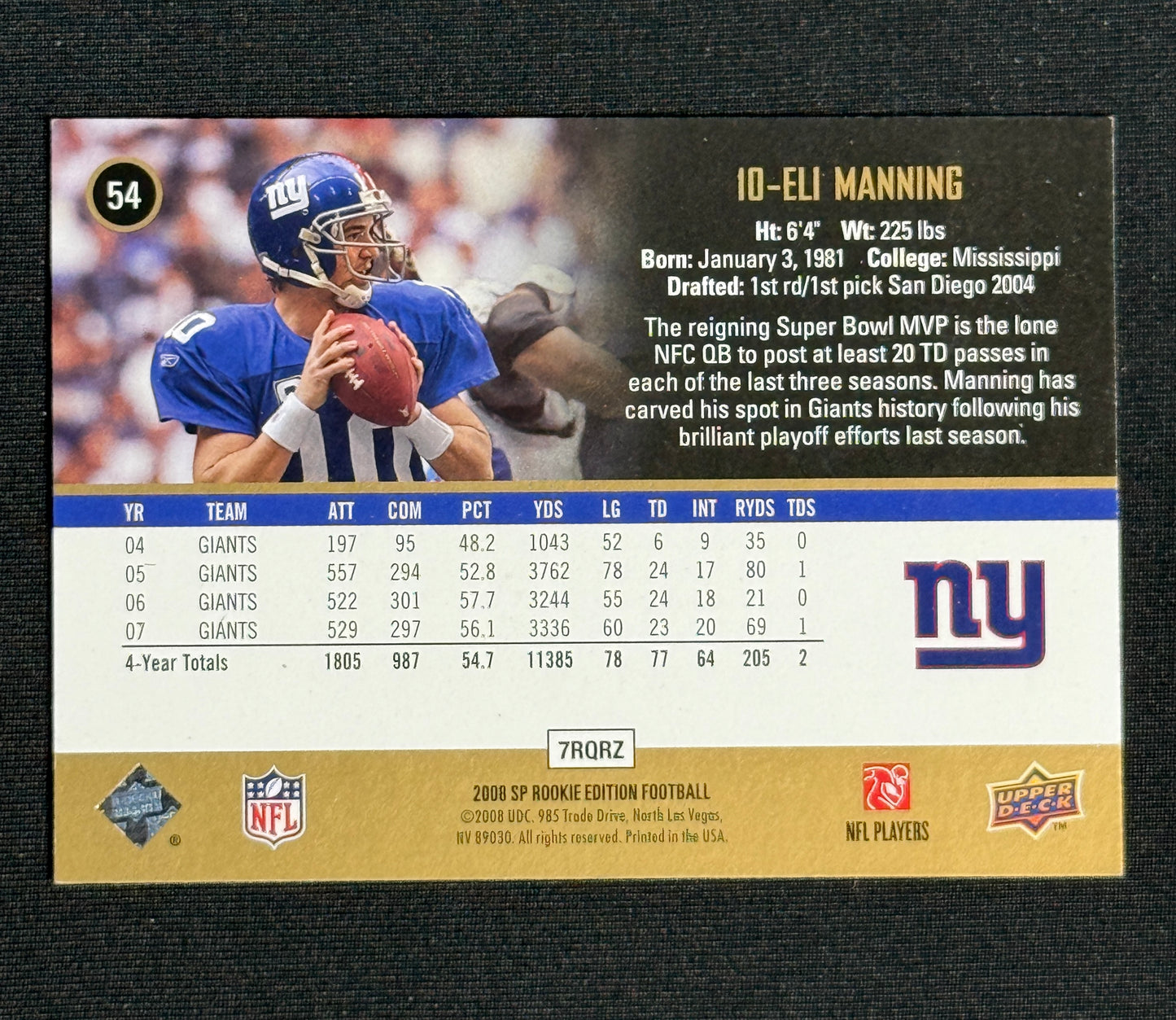 2008 SP Rookie Edition Eli Manning #54