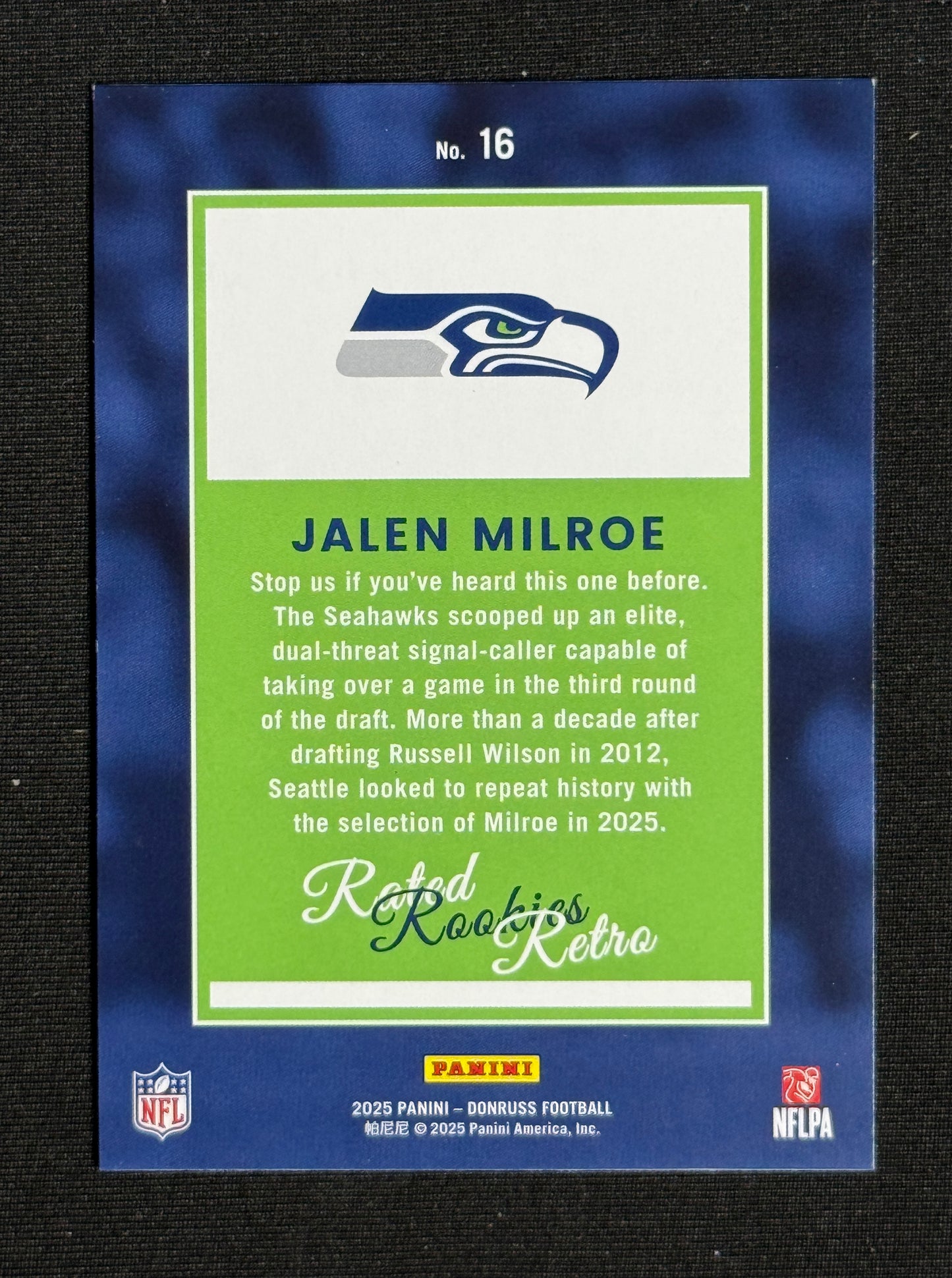 2025 Donruss Jalen Milroe Rookie Rated Rookies Retro #16