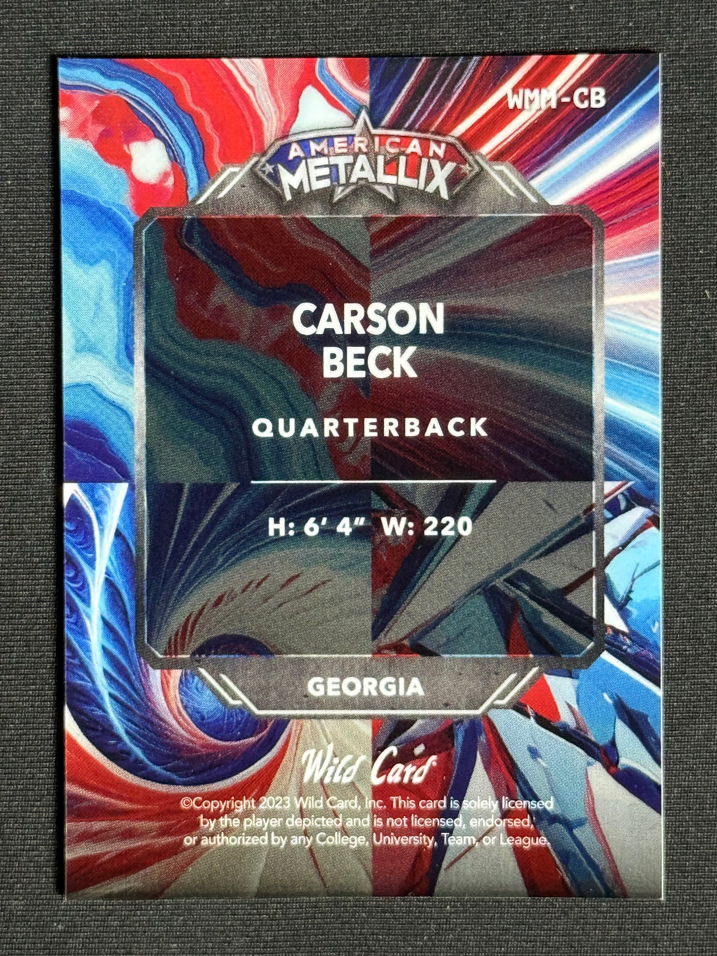 2023 Wild Card Metallix Promo Carson Beck Marble Rainbow Red Blue /12 #WMM-CB