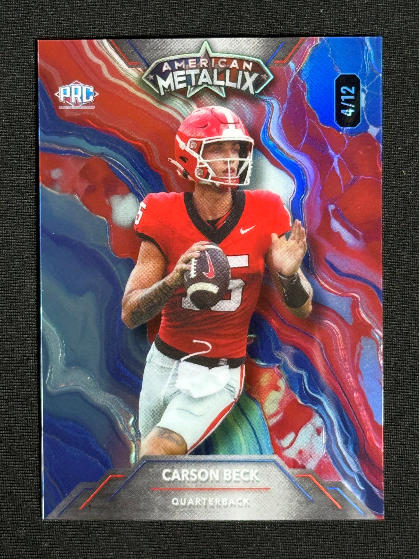 2023 Wild Card Metallix Promo Carson Beck Marble Rainbow Red Blue /12 #WMM-CB