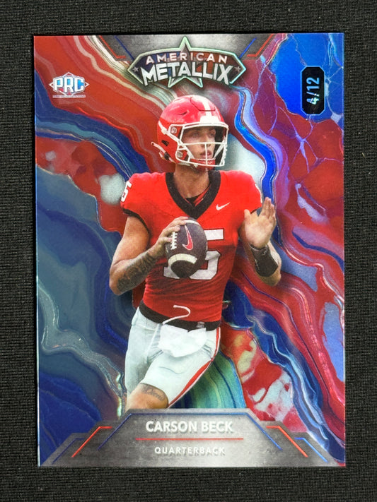 2023 Wild Card Metallix Promo Carson Beck Marble Rainbow Red Blue /12 #WMM-CB