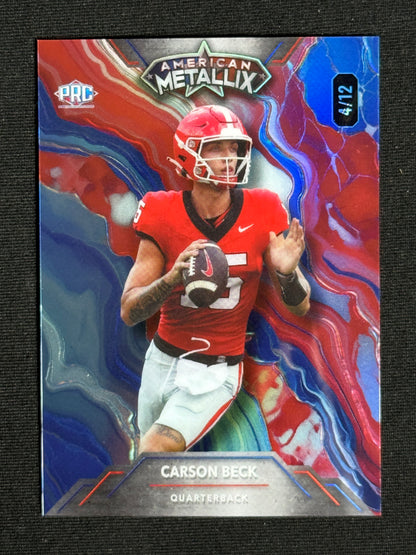 2023 Wild Card Metallix Promo Carson Beck Marble Rainbow Red Blue /12 #WMM-CB