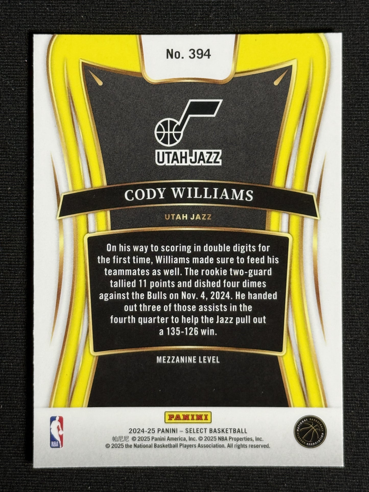 2024-25 Panini Select Cody Williams Rookie #394