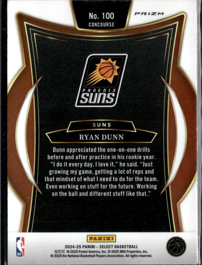 2024-25 Panini Select Ryan Dunn Rookie Blue Prizm #100