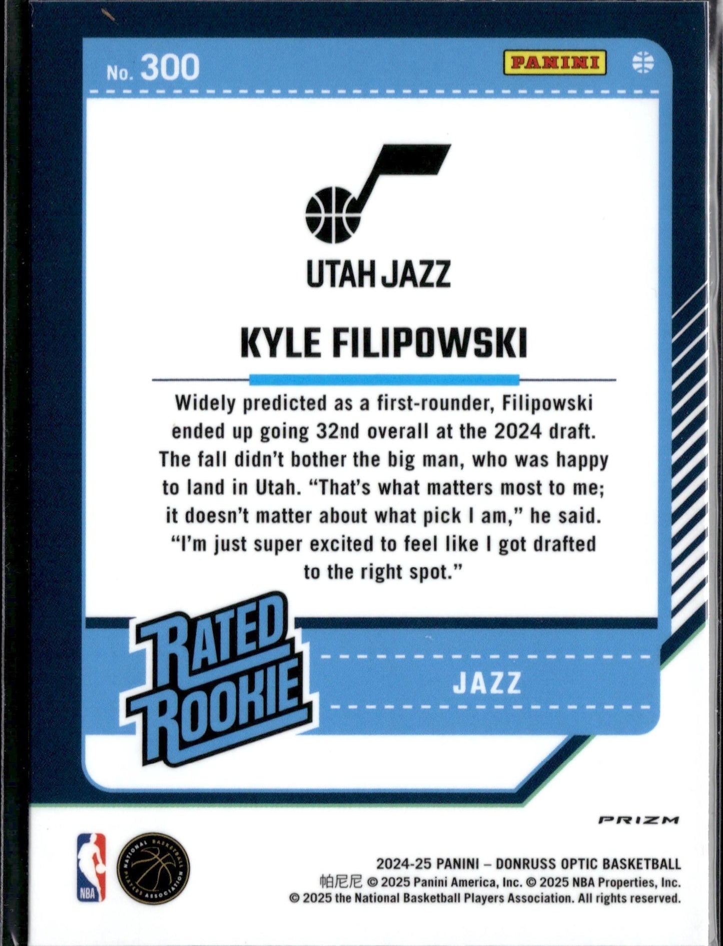 2024-25 Donruss Optic Kyle Filipowski Rookie Pink Hyper Prizm Holo #300