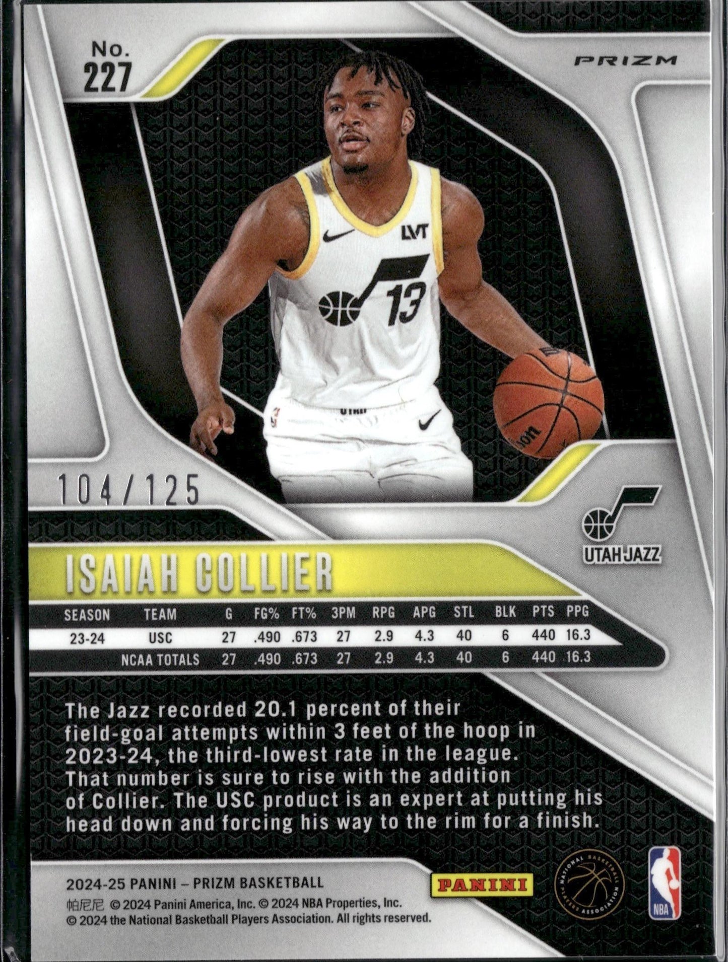 2024-25 Panini Prizm Isaiah Collier Prizms Fast Break Orange #/125 #227