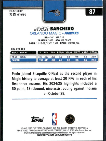 2025-26 Topps Paolo Banchero Gold #/2025 #87