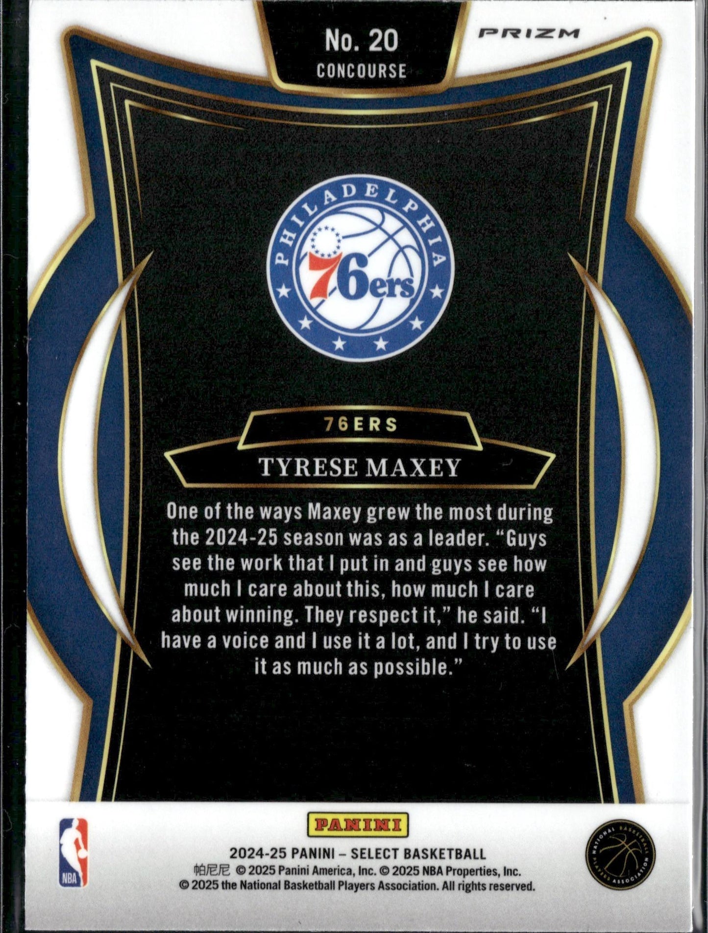 2024-25 Panini Select Tyrese Maxey Green White Purple Prizm #20