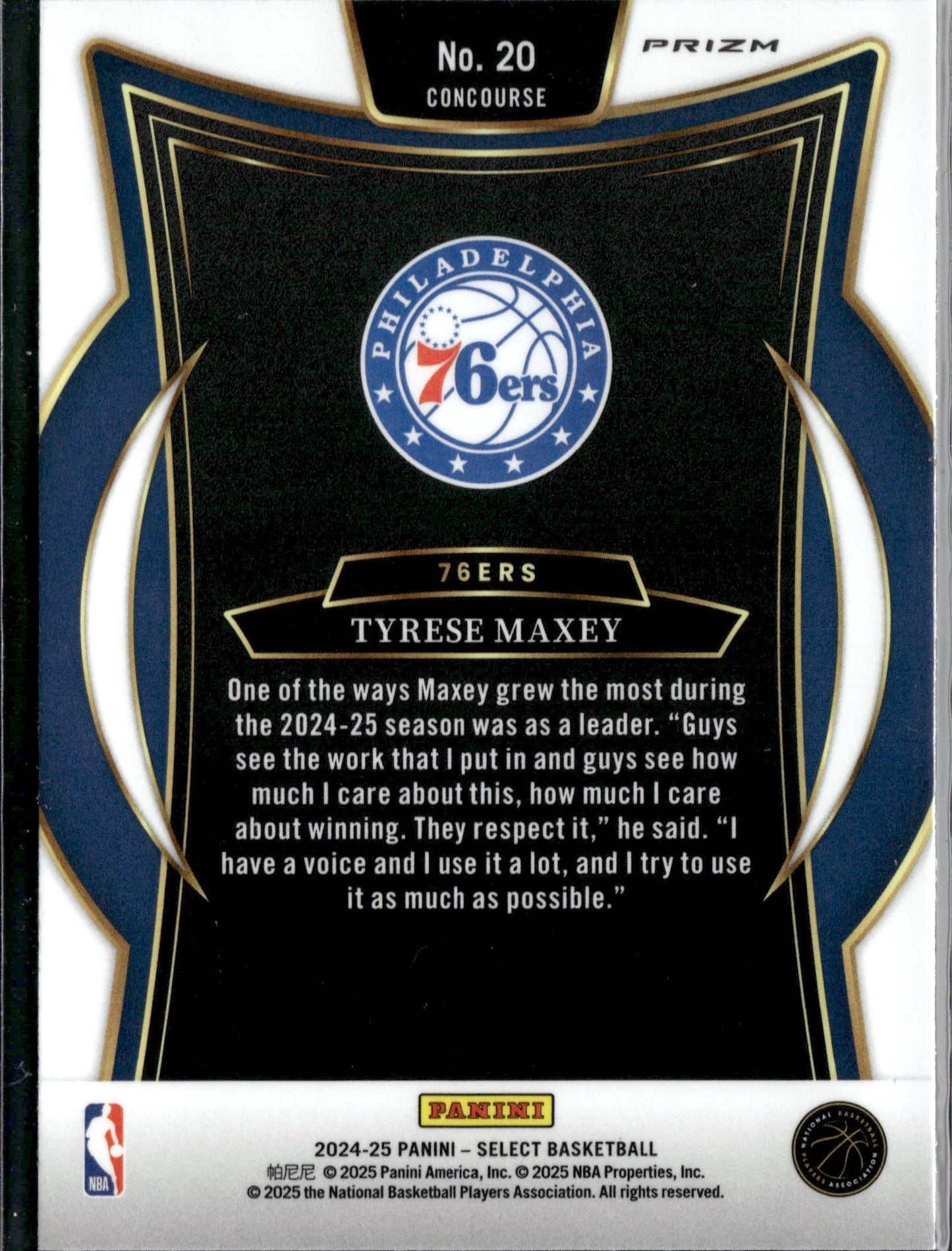 2024-25 Panini Select Tyrese Maxey Blue Prizm #20