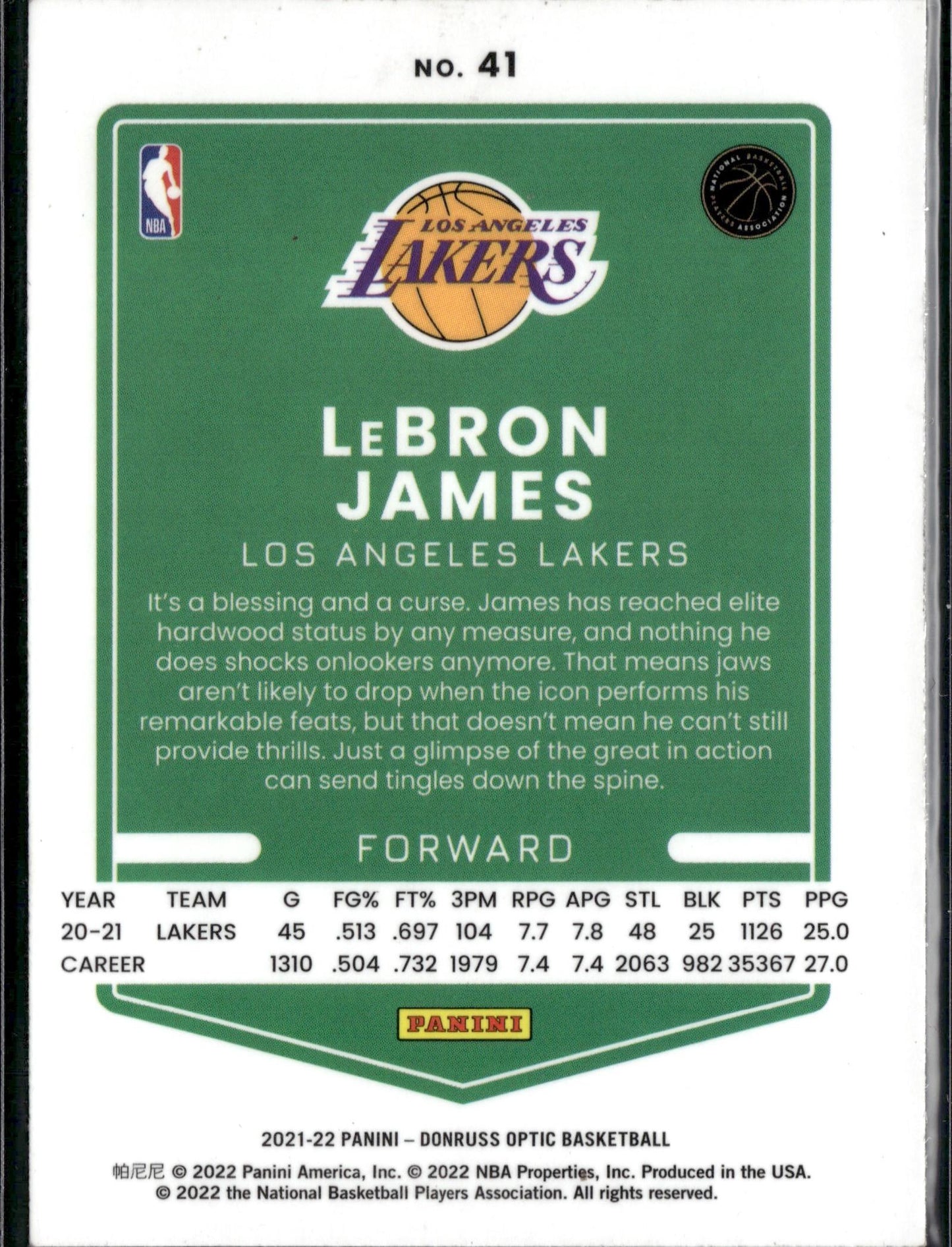 2021-22 Donruss Optic LeBron James #41