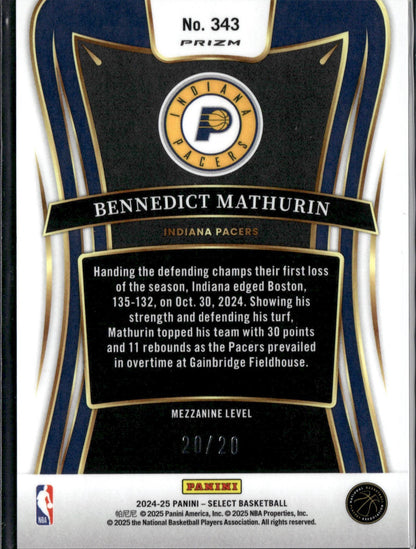 2024-25 Panini Select Bennedict Mathurin Blue Stars Prizm /20 #343 eBay 1/1