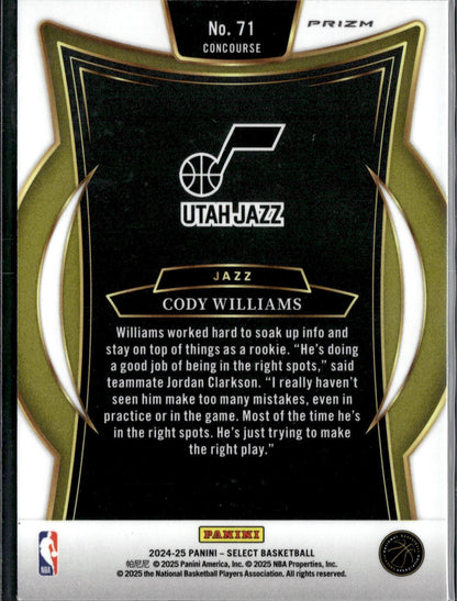 2024-25 Panini Select Cody Williams Rookie Orange Flash Prizm #71
