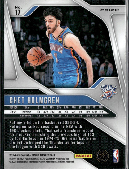 2024-25 Panini Prizm Chet Holmgren Prizms Hyper #17