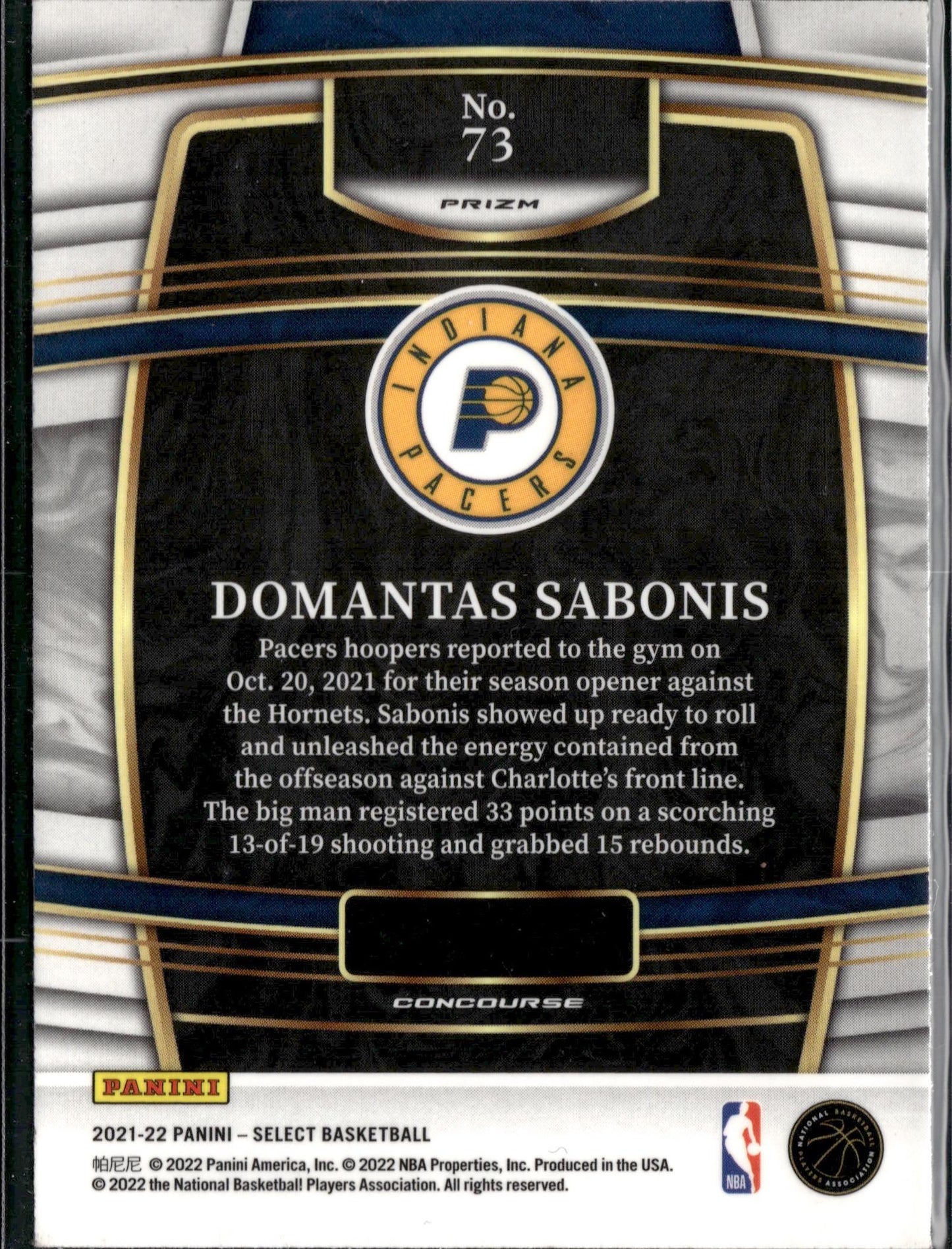 2021-22 Panini Select Domantas Sabonis Blue Shimmer Prizms #73