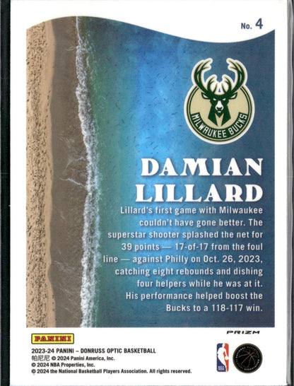 2023-24 Donruss Optic Damian Lillard Purple #4