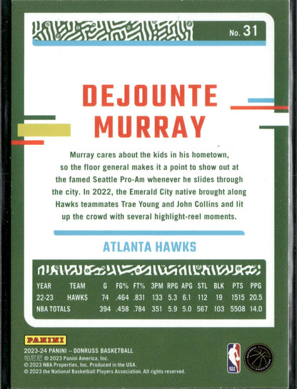 2023-24 Donruss Dejounte Murray Purple Laser Holo #/99 #31