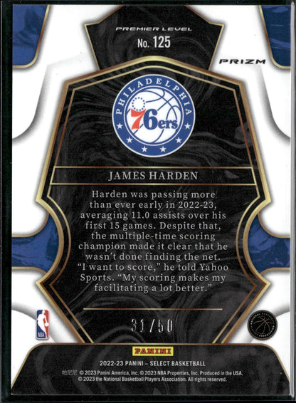 2022-23 Panini Select James Harden Green Wave Prizms #/50 #125