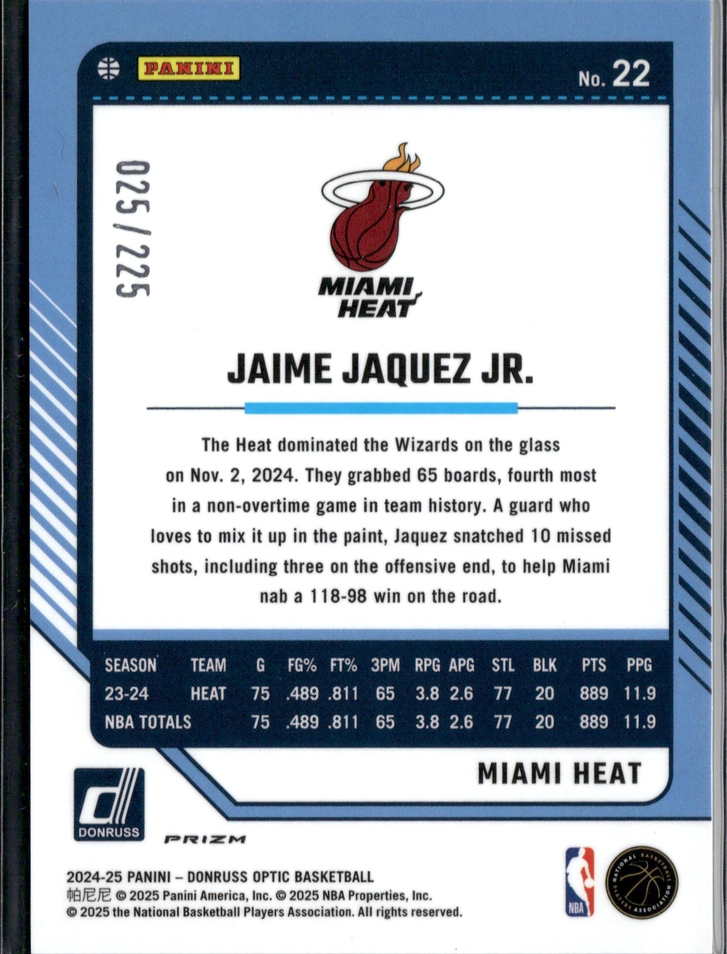 2024-25 Donruss Optic Jaime Jaquez Jr. Aqua #/225 #22