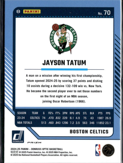 2024-25 Donruss Optic Jayson Tatum Hyper Pink #70