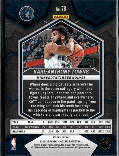 2023-24 Panini Mosaic Karl-Anthony Towns Reactive Blue #78