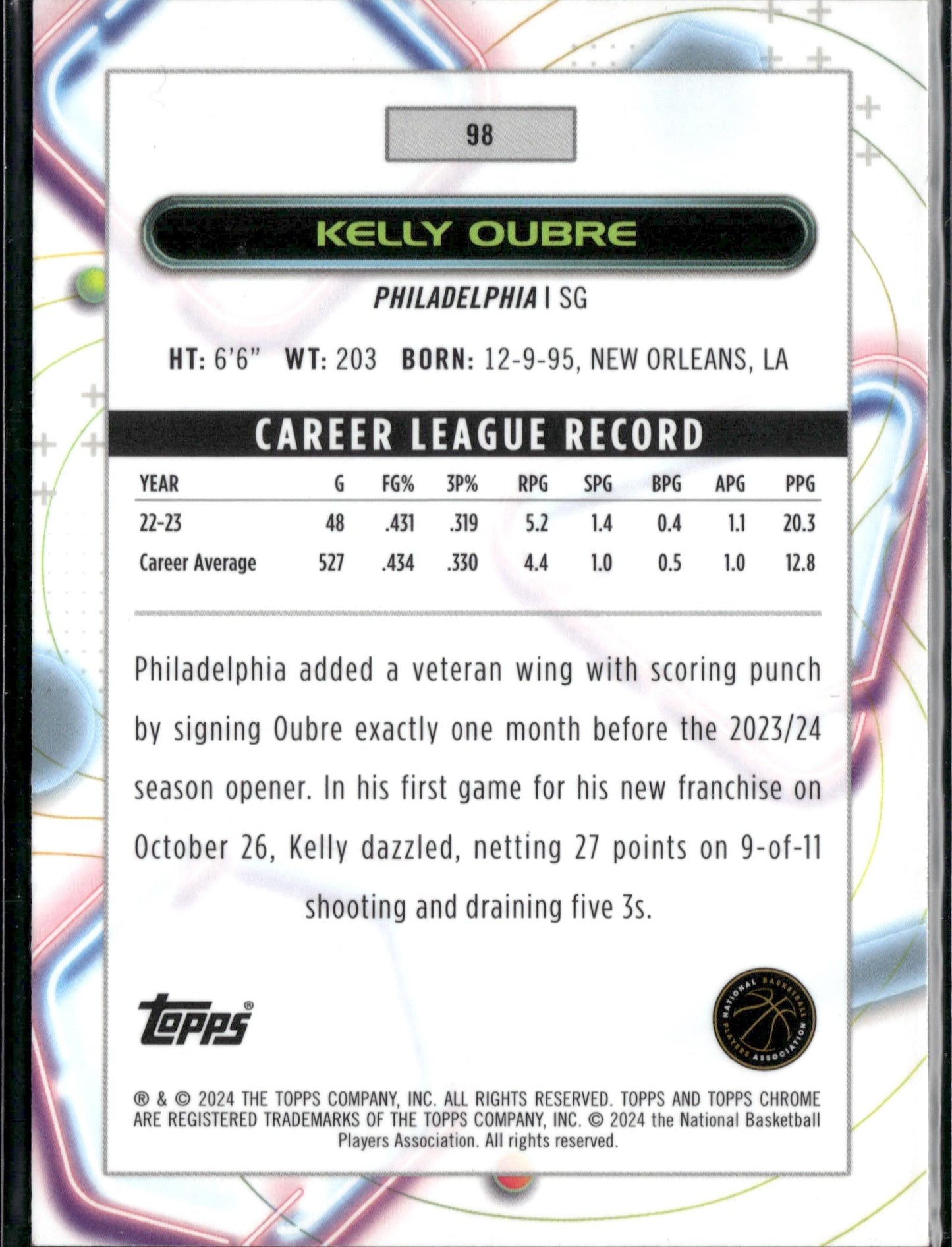 2023-24 Topps Chrome Cosmic Kelly Oubre Refractors #98